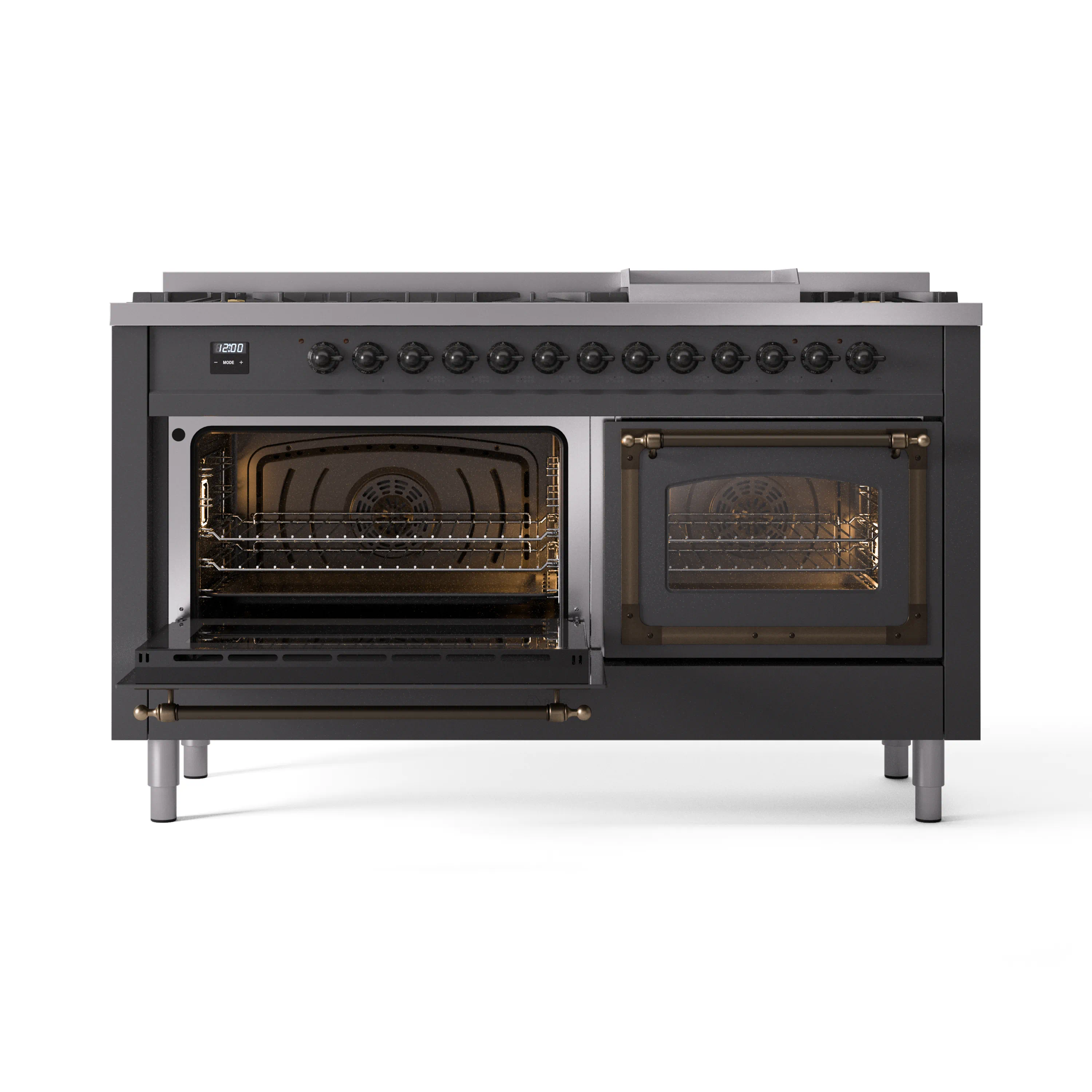 ILVE 60-Inch Nostalgie II Noblesse Natural Gas Dual Fuel Range   in Matte Graphite with Bronze Trim (UN60FNMPMGB) - Image 8