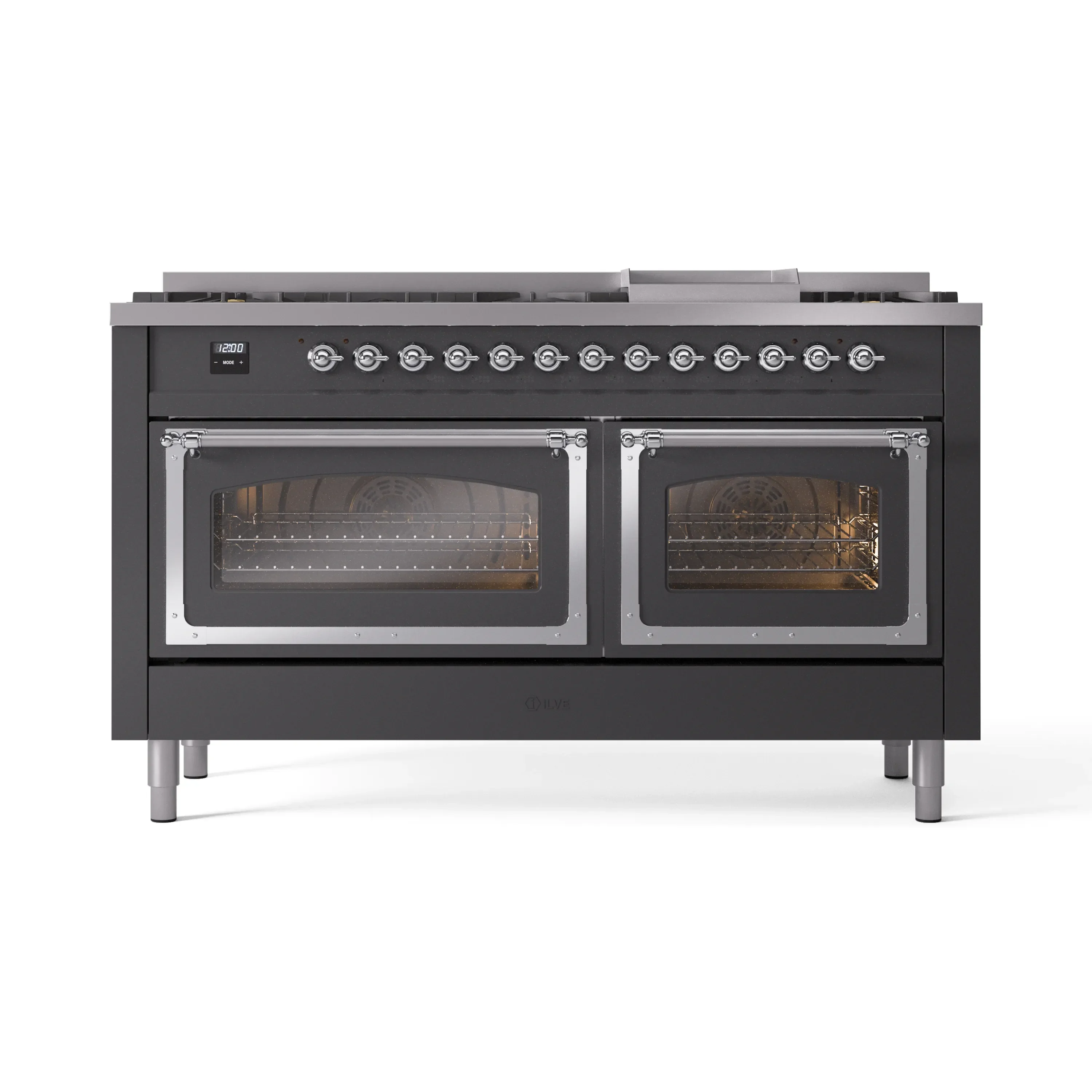 ILVE 60-Inch Nostalgie II Noblesse Natural Gas Dual Fuel Range   in Matte Graphite with Chrome Trim (UN60FNMPMGC) - Image 2