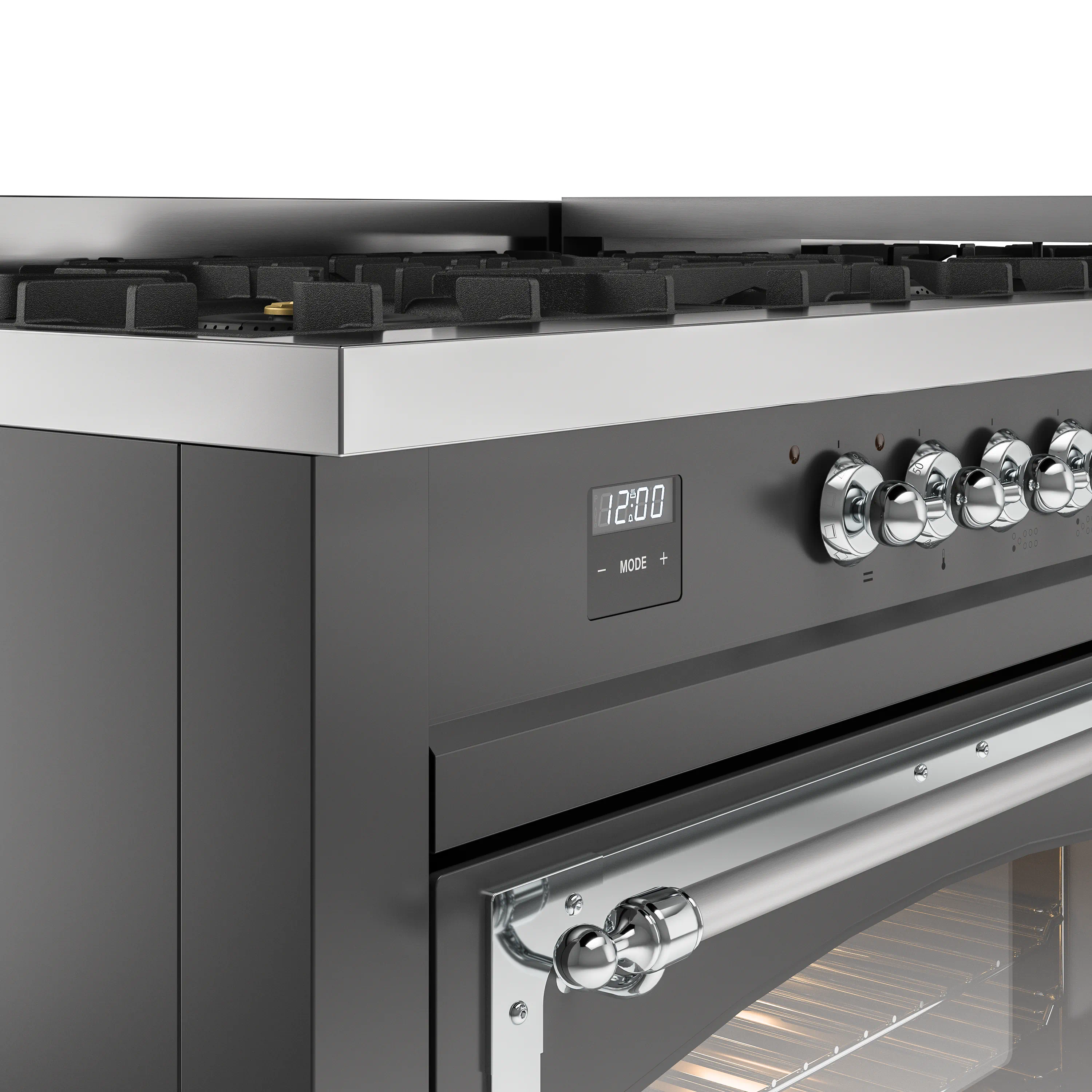 ILVE 60-Inch Nostalgie II Noblesse Natural Gas Dual Fuel Range   in Matte Graphite with Chrome Trim (UN60FNMPMGC) - Image 3