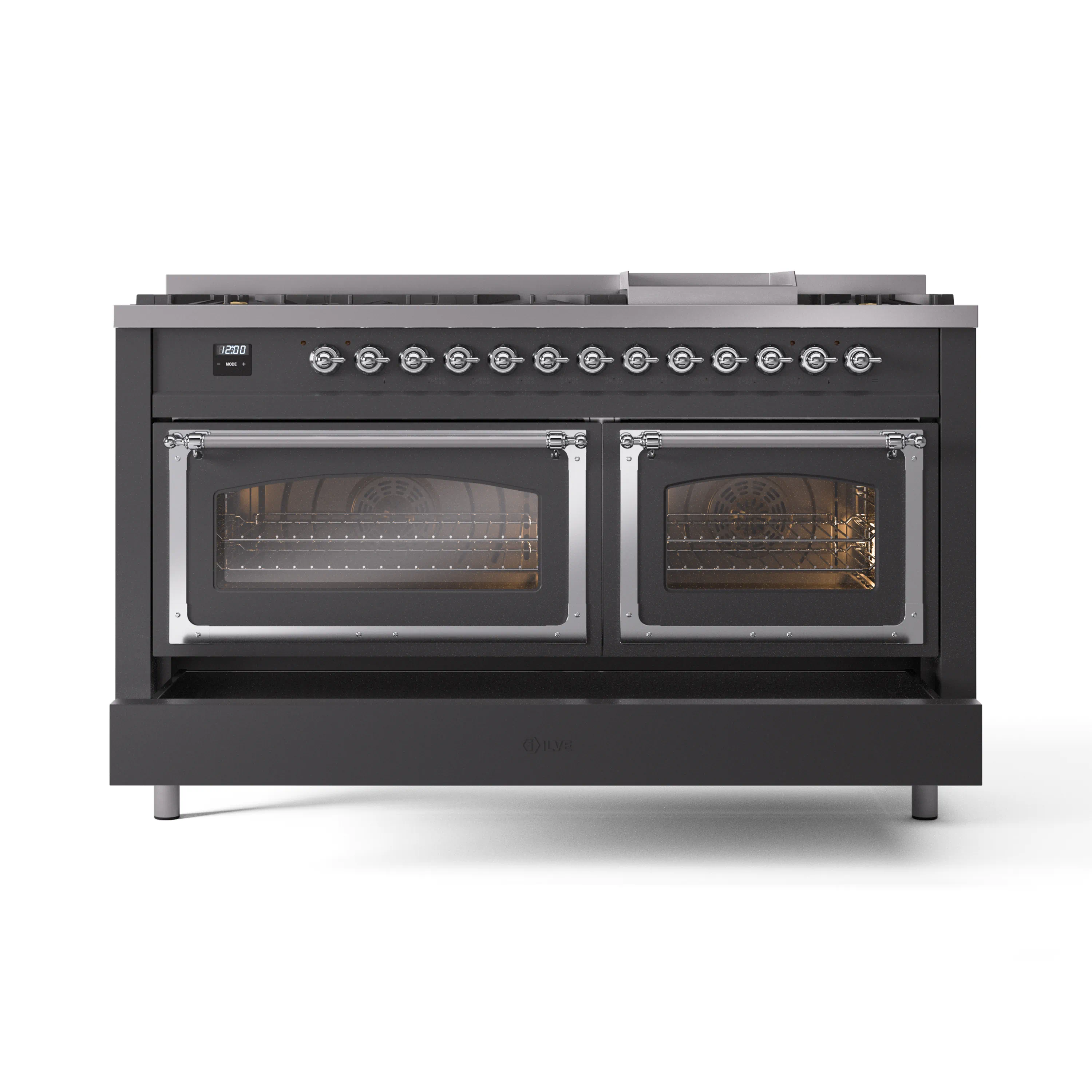 ILVE 60-Inch Nostalgie II Noblesse Natural Gas Dual Fuel Range   in Matte Graphite with Chrome Trim (UN60FNMPMGC) - Image 6