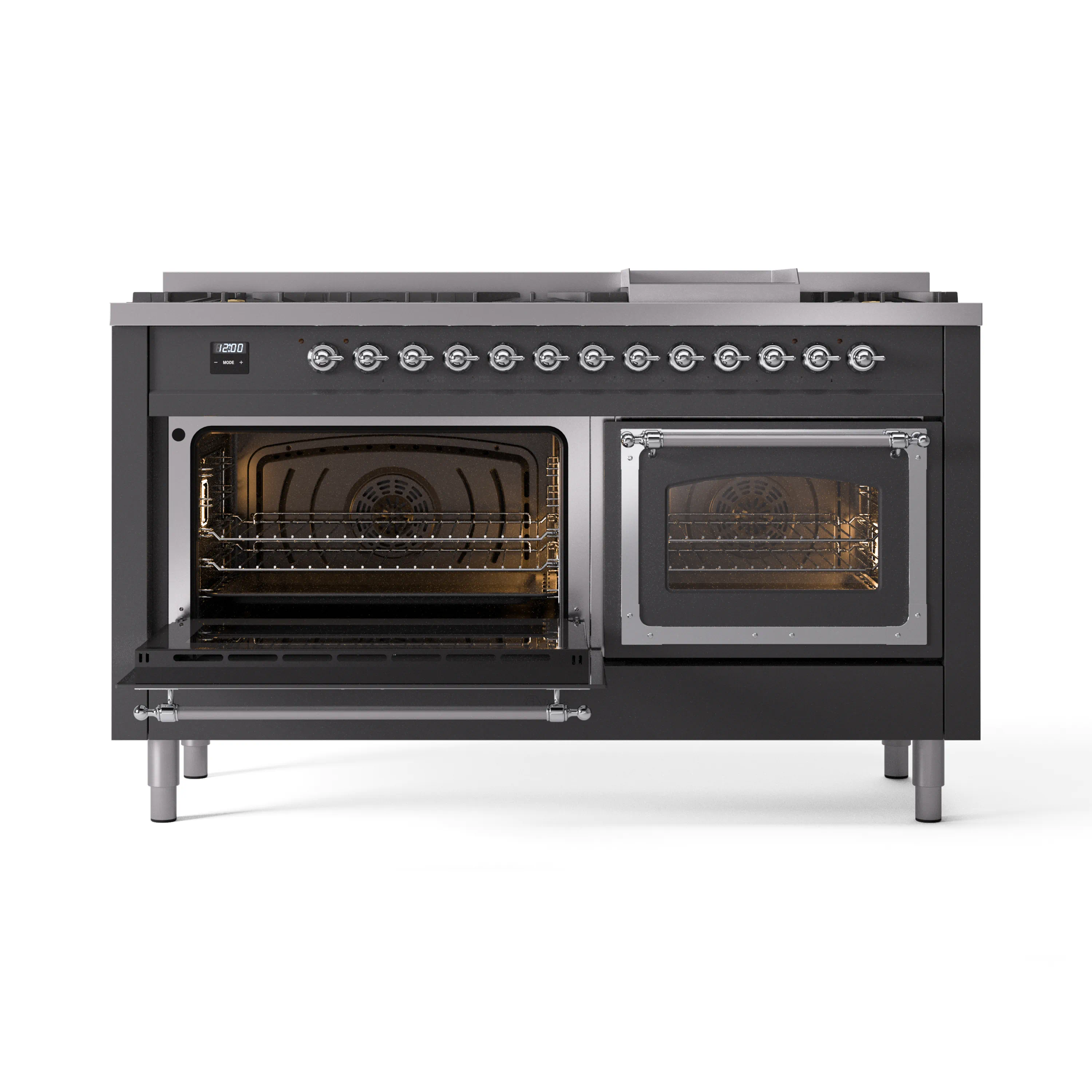 ILVE 60-Inch Nostalgie II Noblesse Natural Gas Dual Fuel Range   in Matte Graphite with Chrome Trim (UN60FNMPMGC) - Image 8