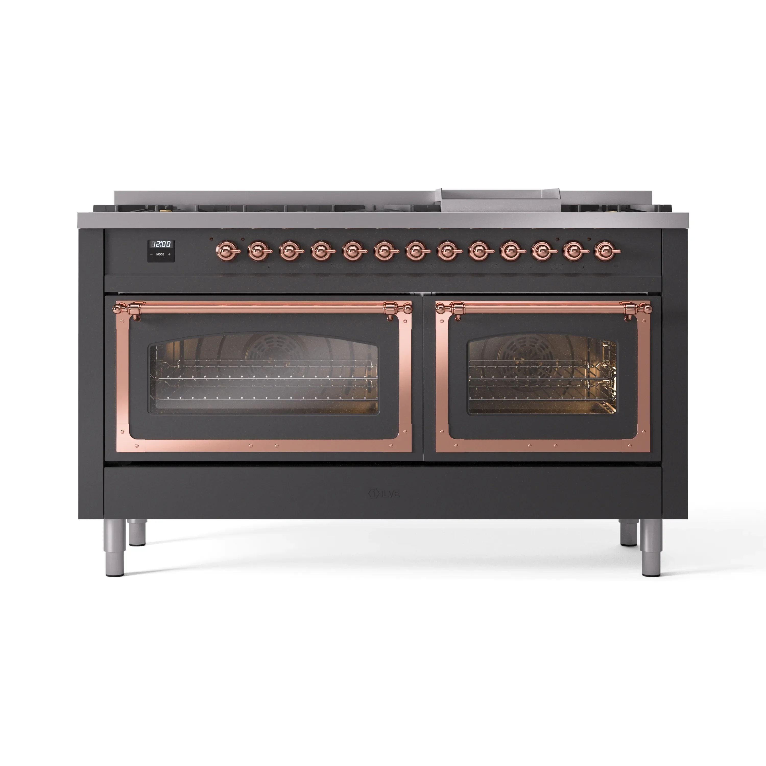ILVE 60-Inch Nostalgie II Noblesse Natural Gas Dual Fuel Range   in Matte Graphite with Copper Trim (UN60FNMPMGP) - Image 2