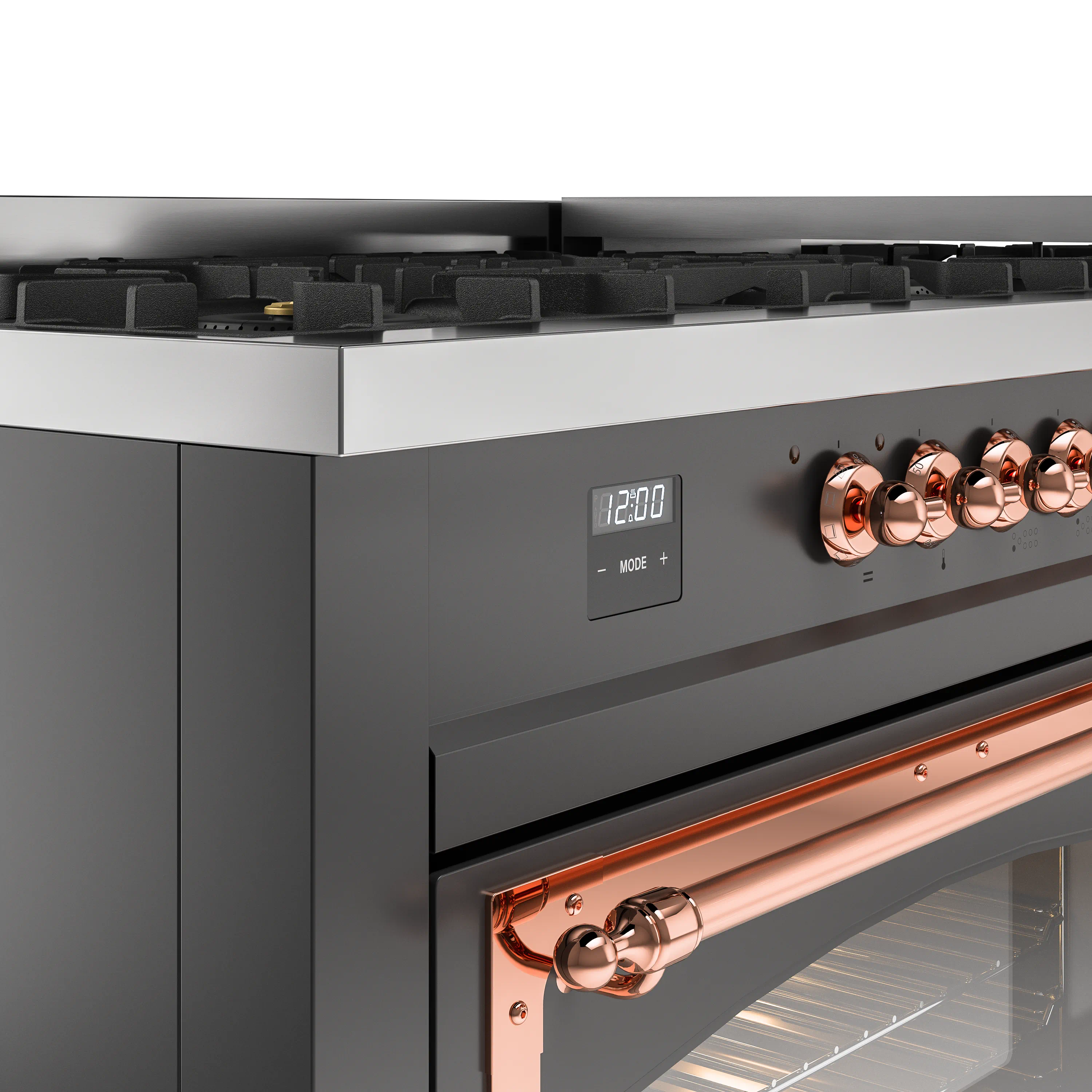ILVE 60-Inch Nostalgie II Noblesse Natural Gas Dual Fuel Range   in Matte Graphite with Copper Trim (UN60FNMPMGP) - Image 3