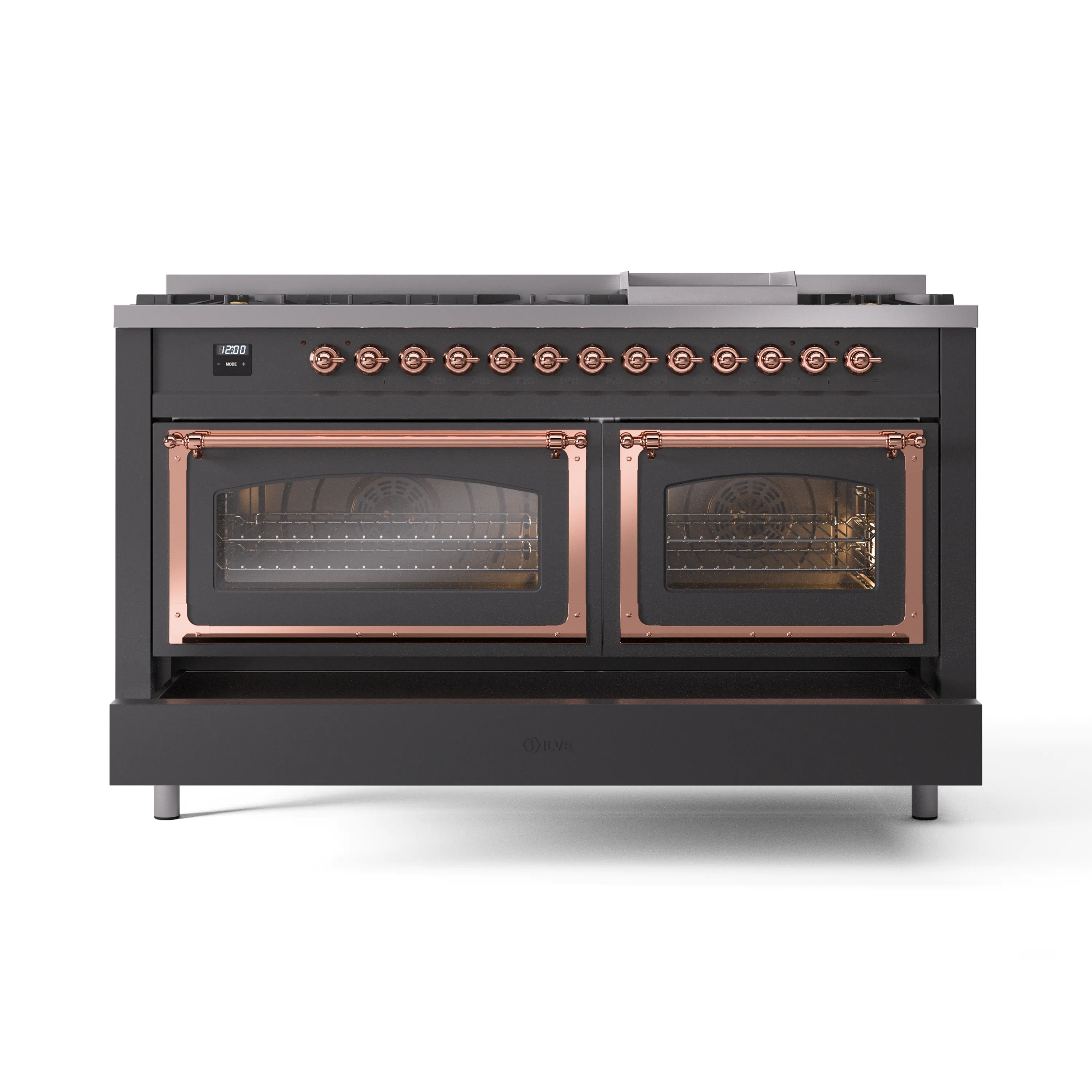 ILVE 60-Inch Nostalgie II Noblesse Natural Gas Dual Fuel Range   in Matte Graphite with Copper Trim (UN60FNMPMGP) - Image 6
