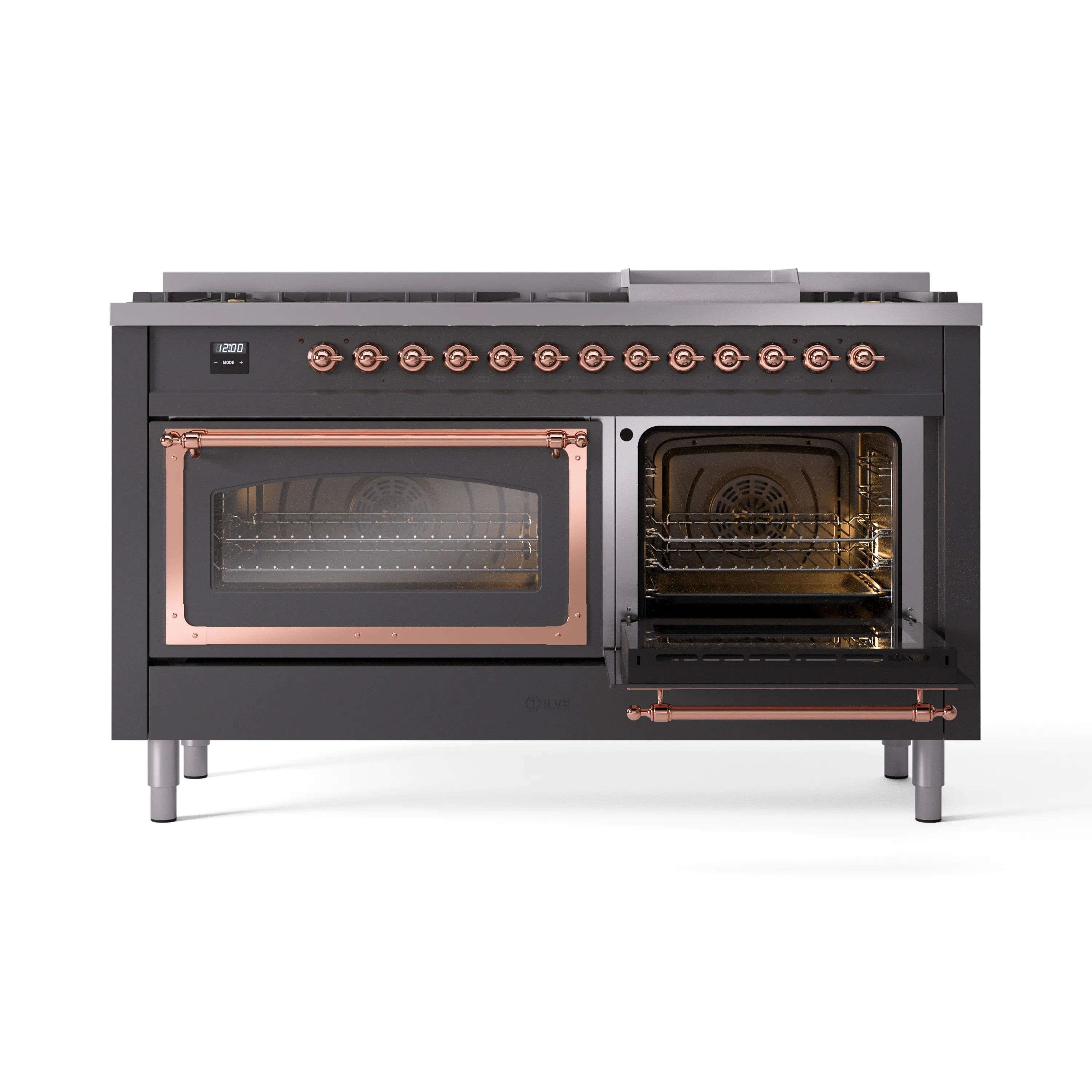 ILVE 60-Inch Nostalgie II Noblesse Natural Gas Dual Fuel Range   in Matte Graphite with Copper Trim (UN60FNMPMGP) - Image 7