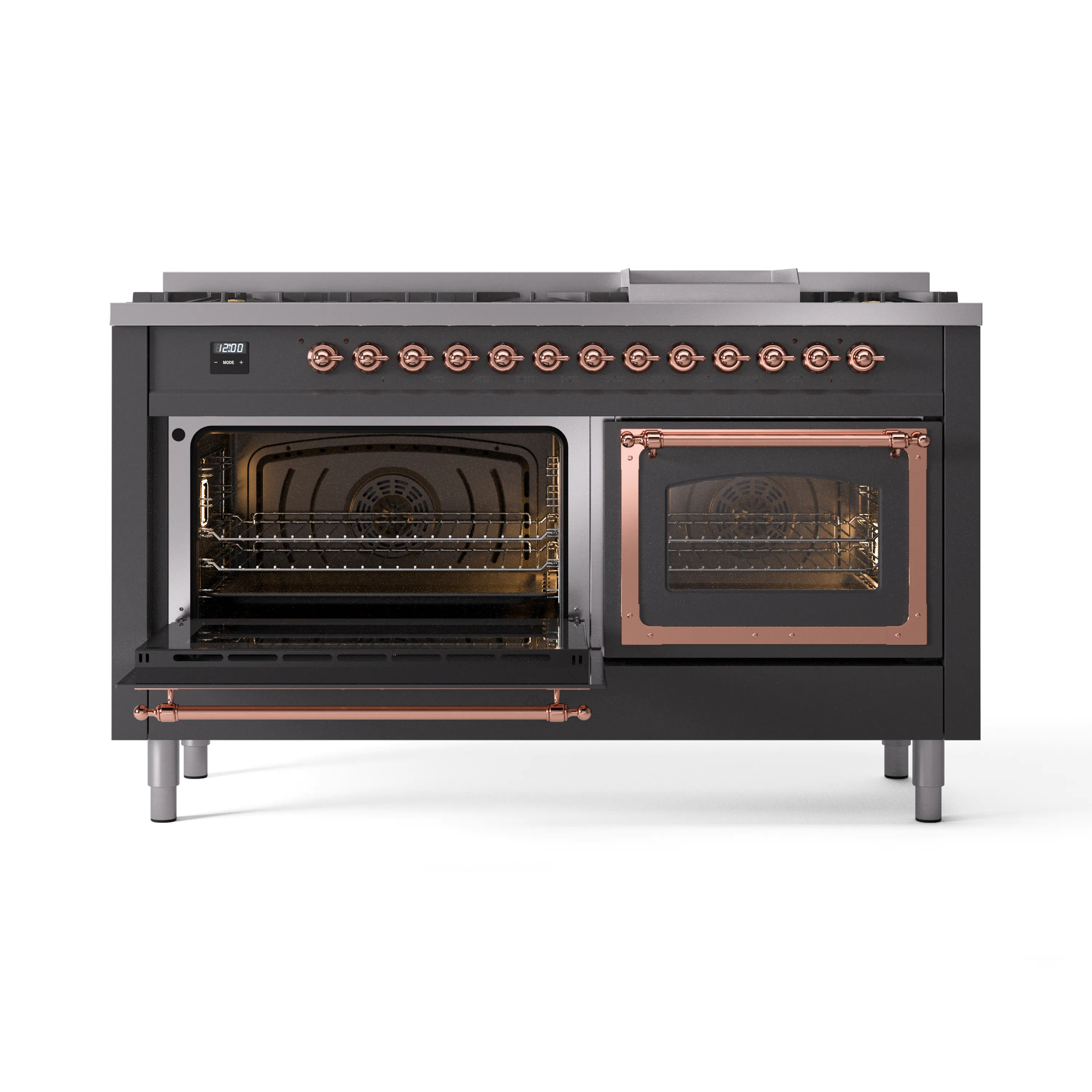 ILVE 60-Inch Nostalgie II Noblesse Natural Gas Dual Fuel Range   in Matte Graphite with Copper Trim (UN60FNMPMGP) - Image 8