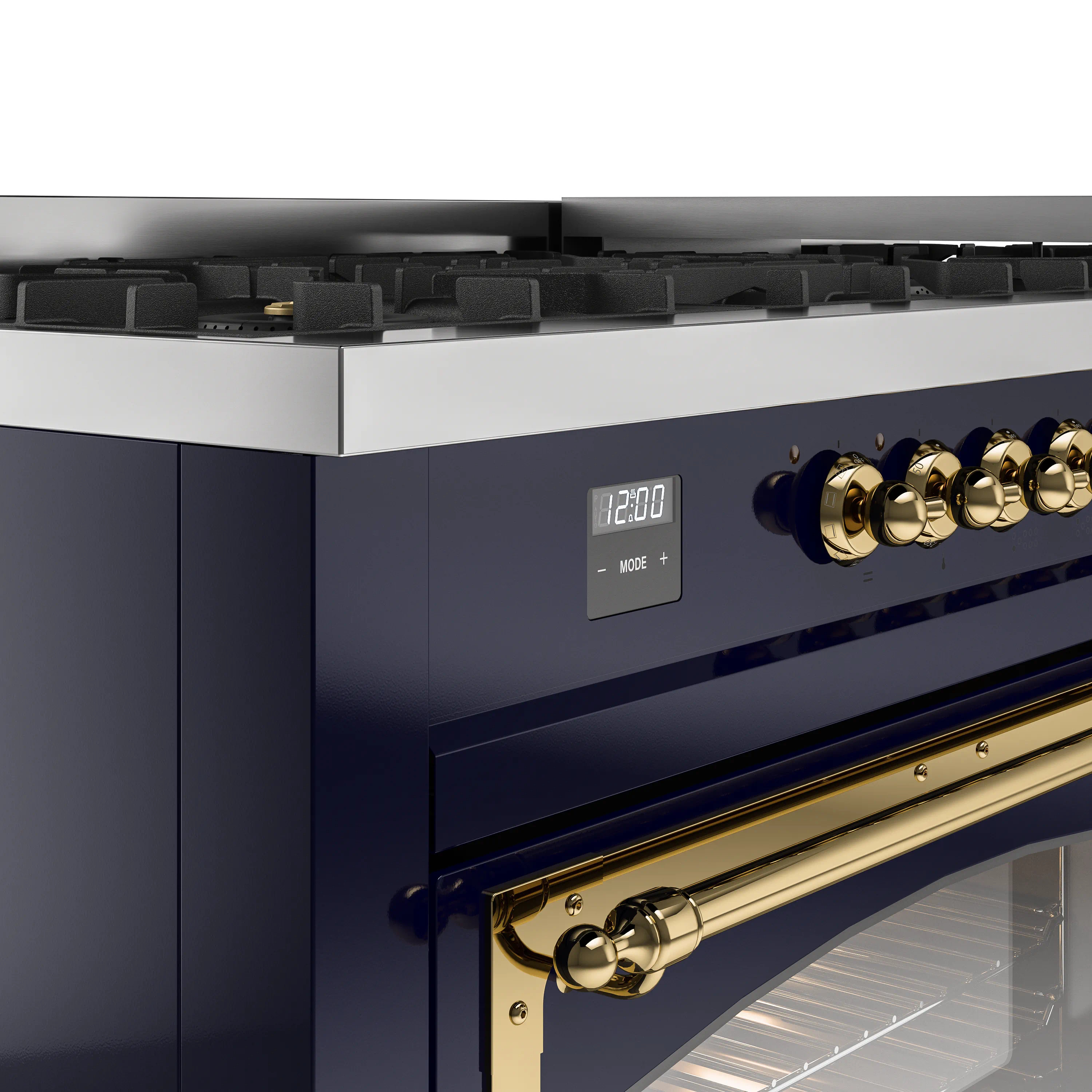 ILVE 60-Inch Nostalgie II Noblesse Natural Gas Dual Fuel Range   in Midnight Blue with Brass Trim (UN60FNMPMBG) - Image 3