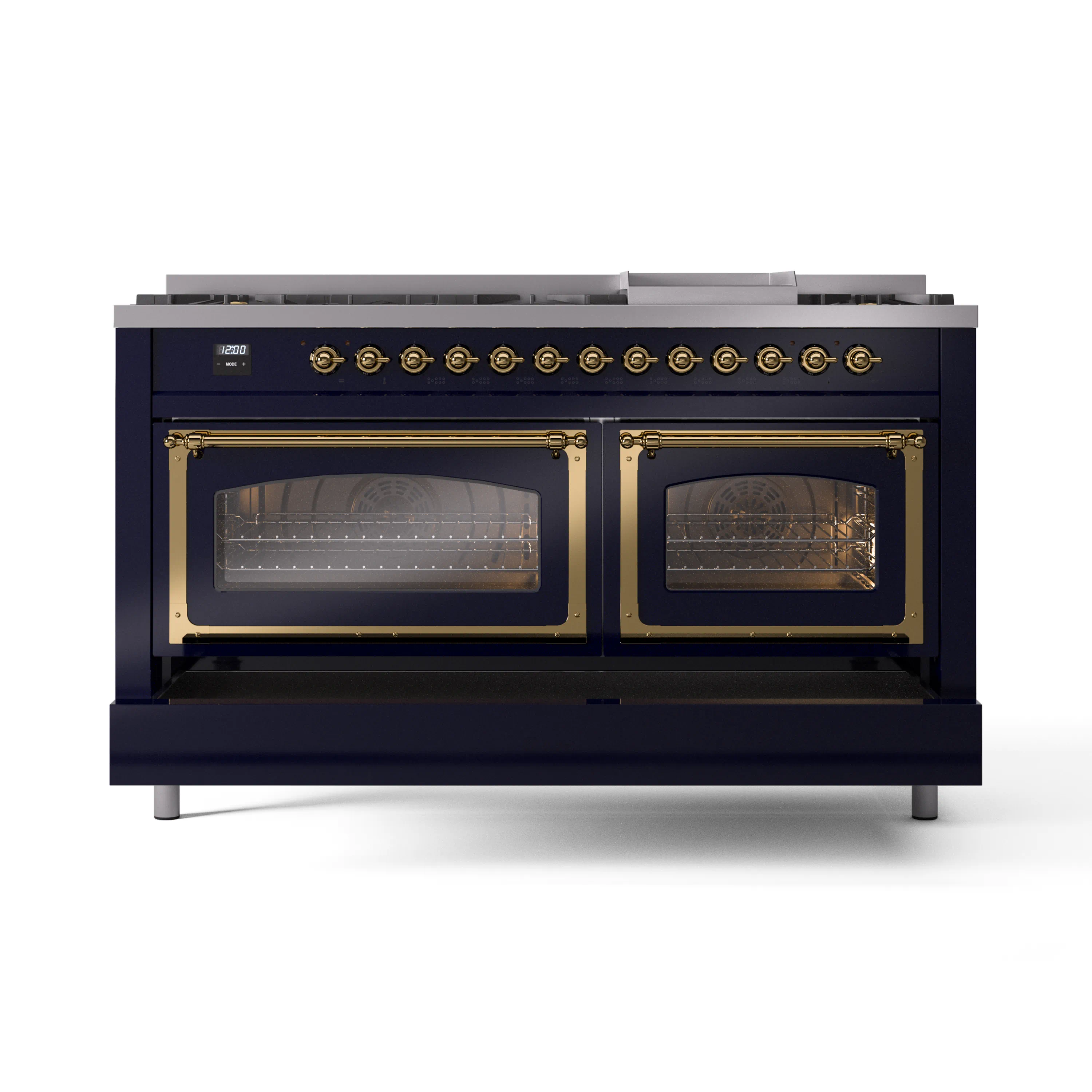 ILVE 60-Inch Nostalgie II Noblesse Natural Gas Dual Fuel Range   in Midnight Blue with Brass Trim (UN60FNMPMBG) - Image 6