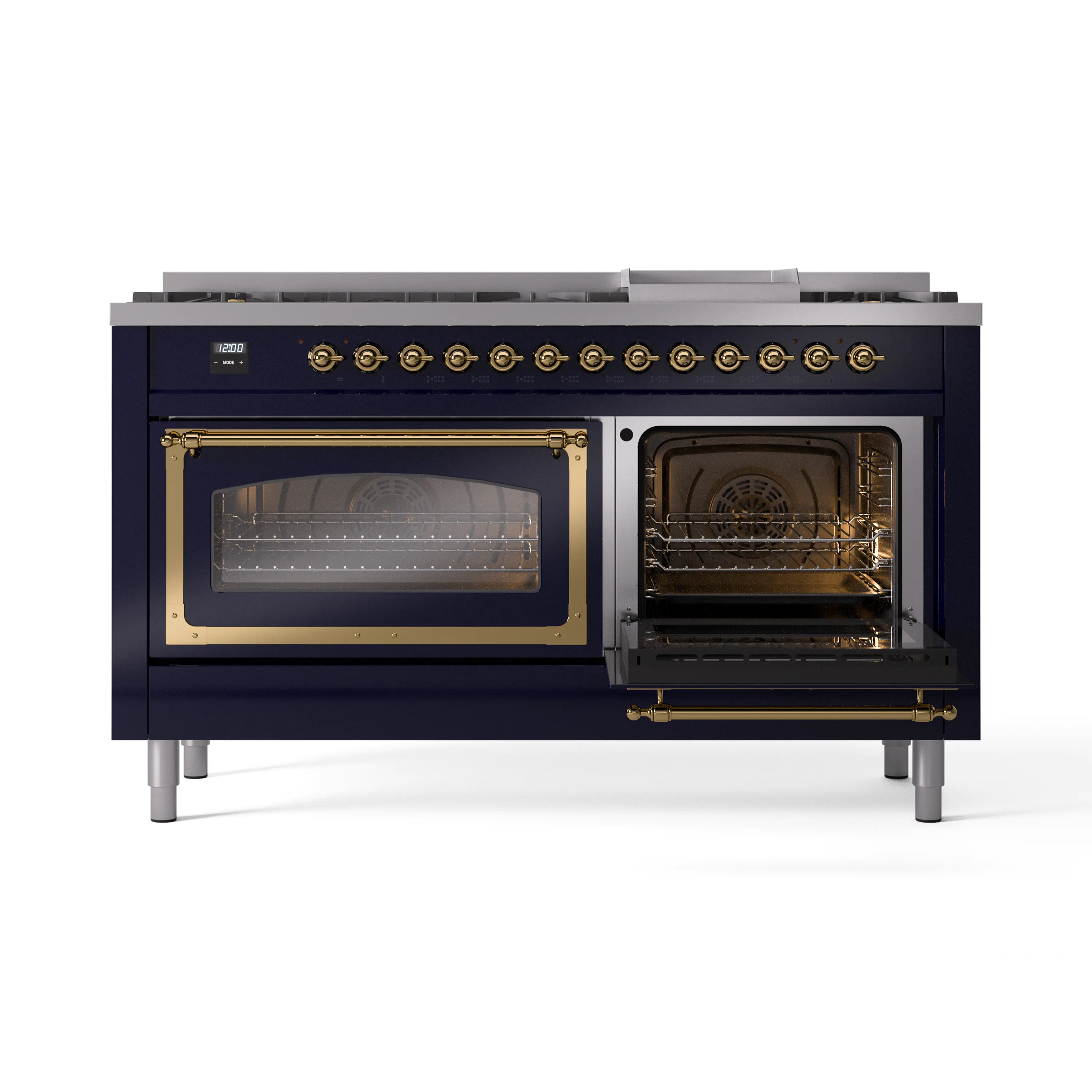 ILVE 60-Inch Nostalgie II Noblesse Natural Gas Dual Fuel Range   in Midnight Blue with Brass Trim (UN60FNMPMBG) - Image 7