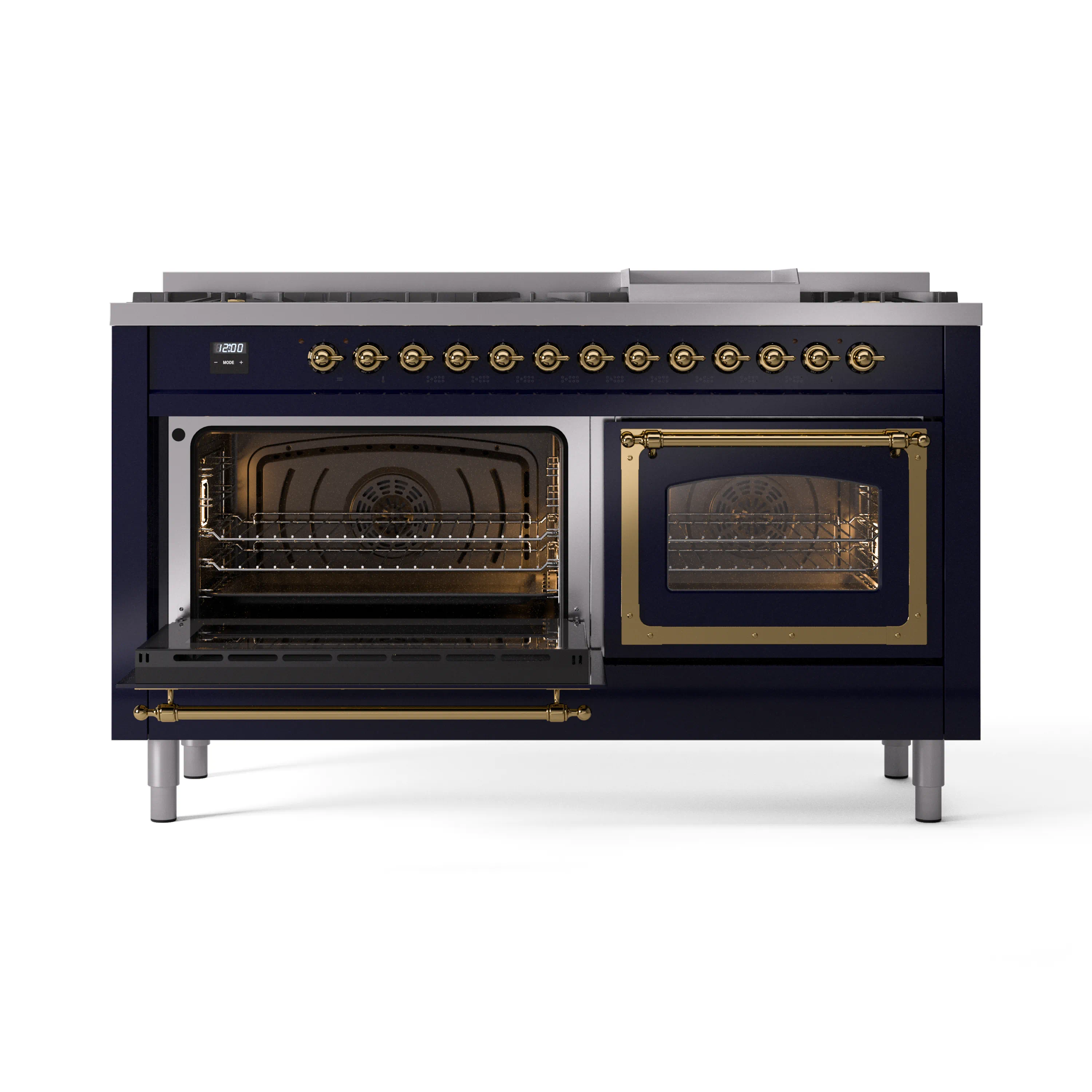 ILVE 60-Inch Nostalgie II Noblesse Natural Gas Dual Fuel Range   in Midnight Blue with Brass Trim (UN60FNMPMBG) - Image 8