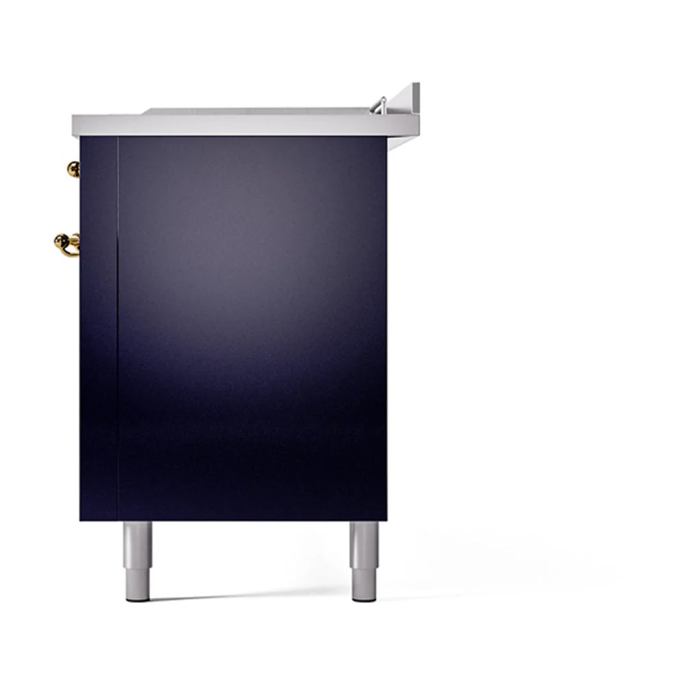 ILVE 60-Inch Nostalgie II Noblesse Natural Gas Dual Fuel Range with 7 Sealed Burners, Griddle, French Top, and Solid Door Oven in Midnight Blue with Brass Trim (UN60FSQNMPMBG) - Image 5