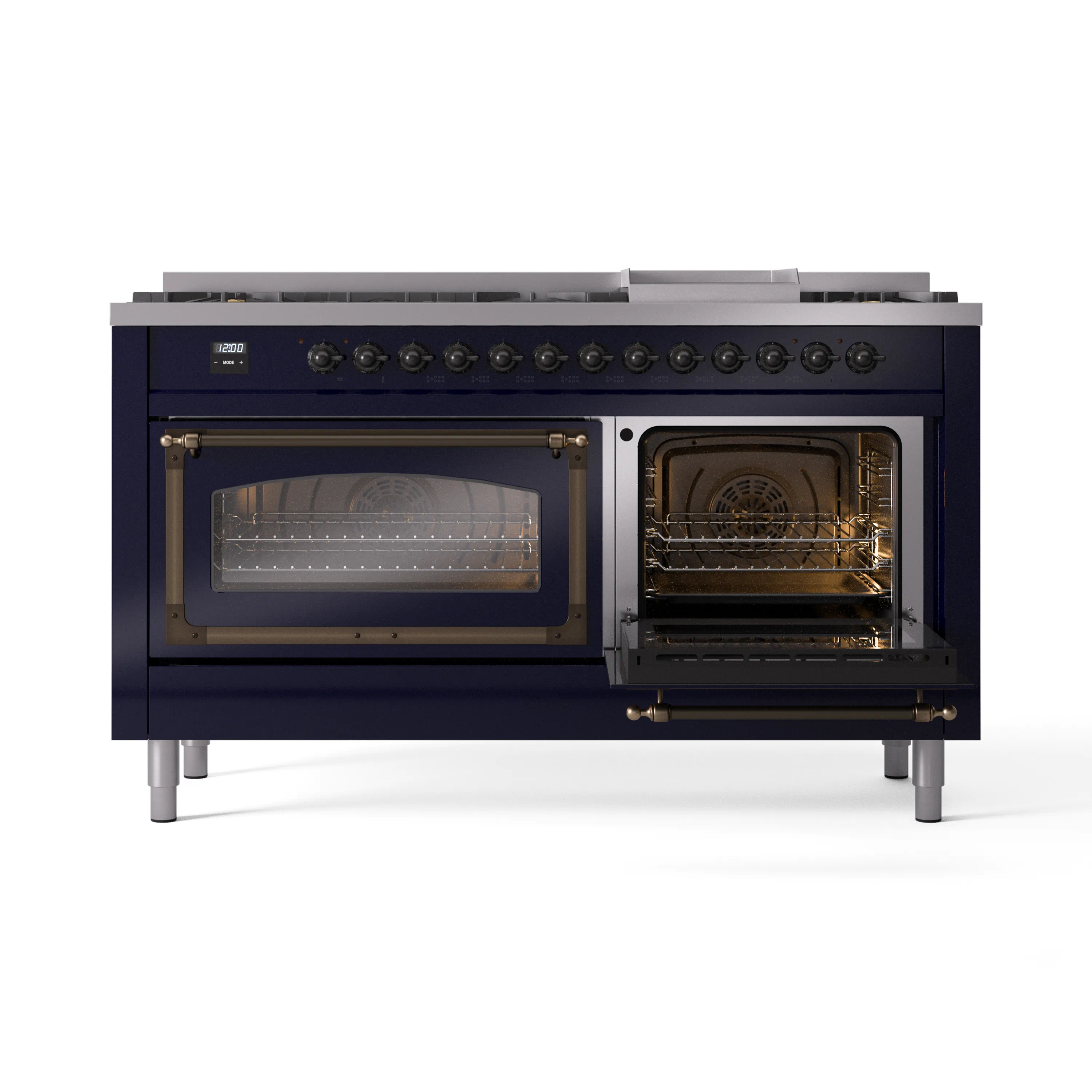 ILVE 60-Inch Nostalgie II Noblesse Natural Gas Dual Fuel Range   in Midnight Blue with Bronze Trim (UN60FNMPMBB) - Image 7