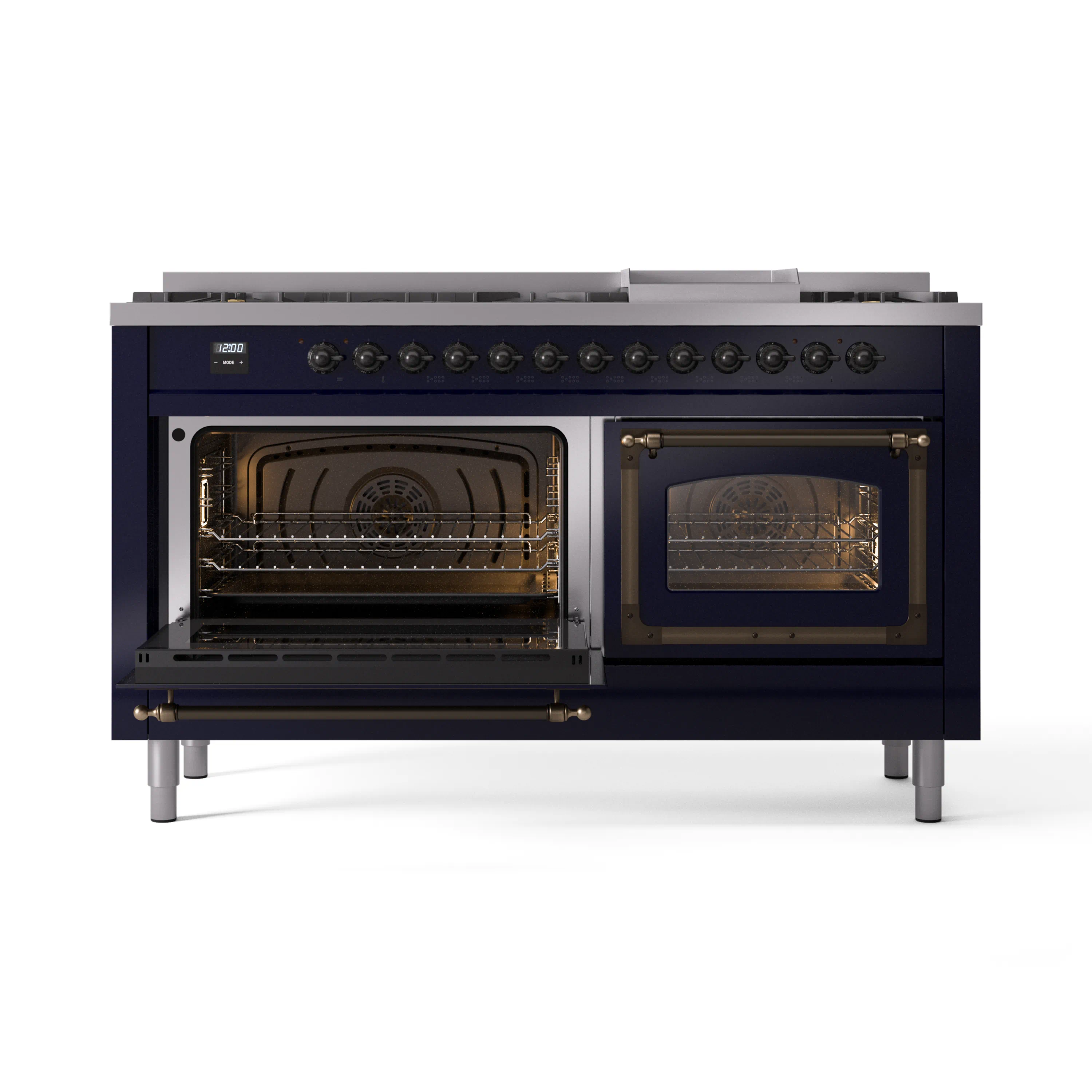 ILVE 60-Inch Nostalgie II Noblesse Natural Gas Dual Fuel Range   in Midnight Blue with Bronze Trim (UN60FNMPMBB) - Image 8