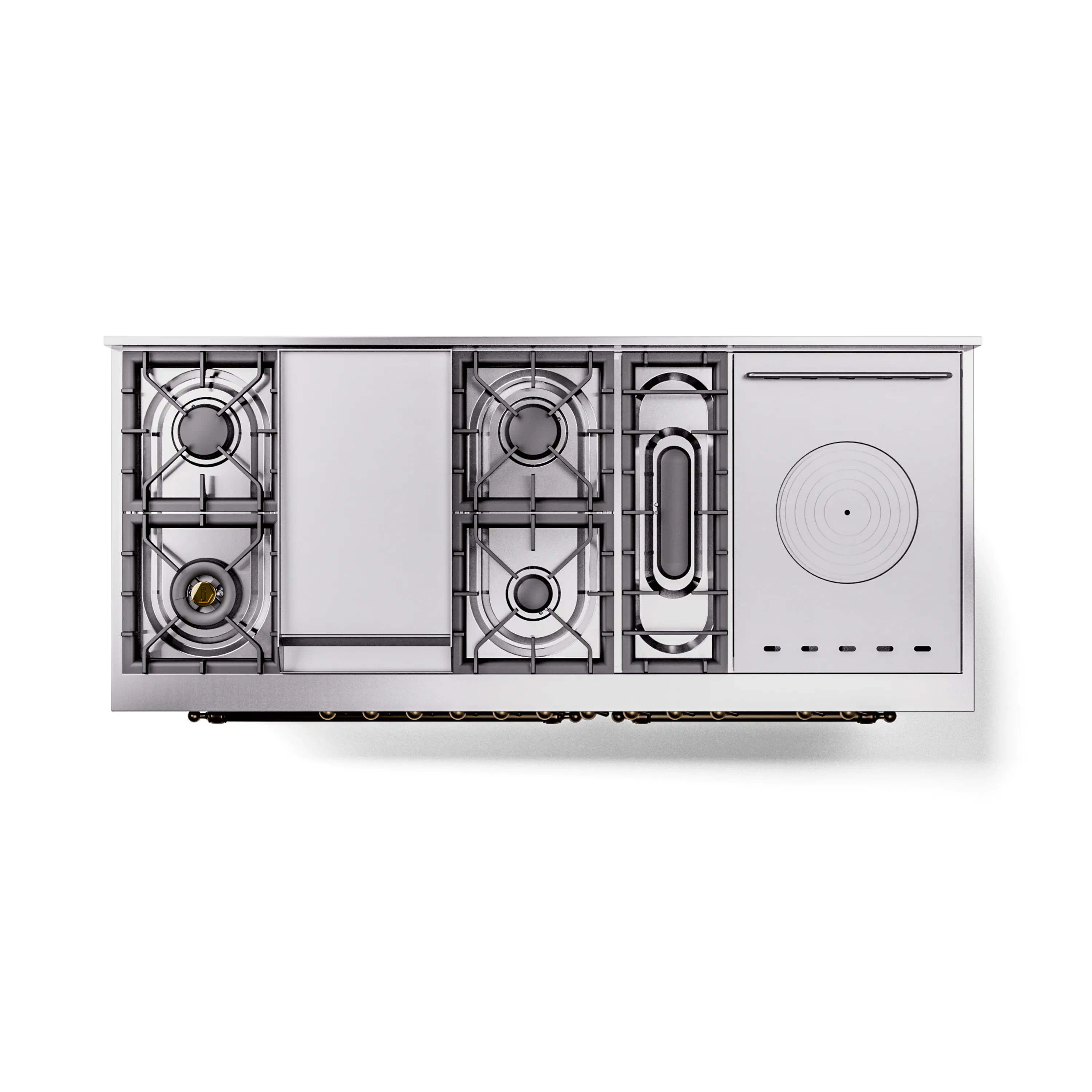 ILVE 60-Inch Nostalgie II Noblesse Natural Gas Dual Fuel Range with 7 Sealed Burners, Griddle, French Top, and Triple Glass Door Oven in Midnight Blue with Bronze Trim (UN60FSNMPMBB) - Image 4
