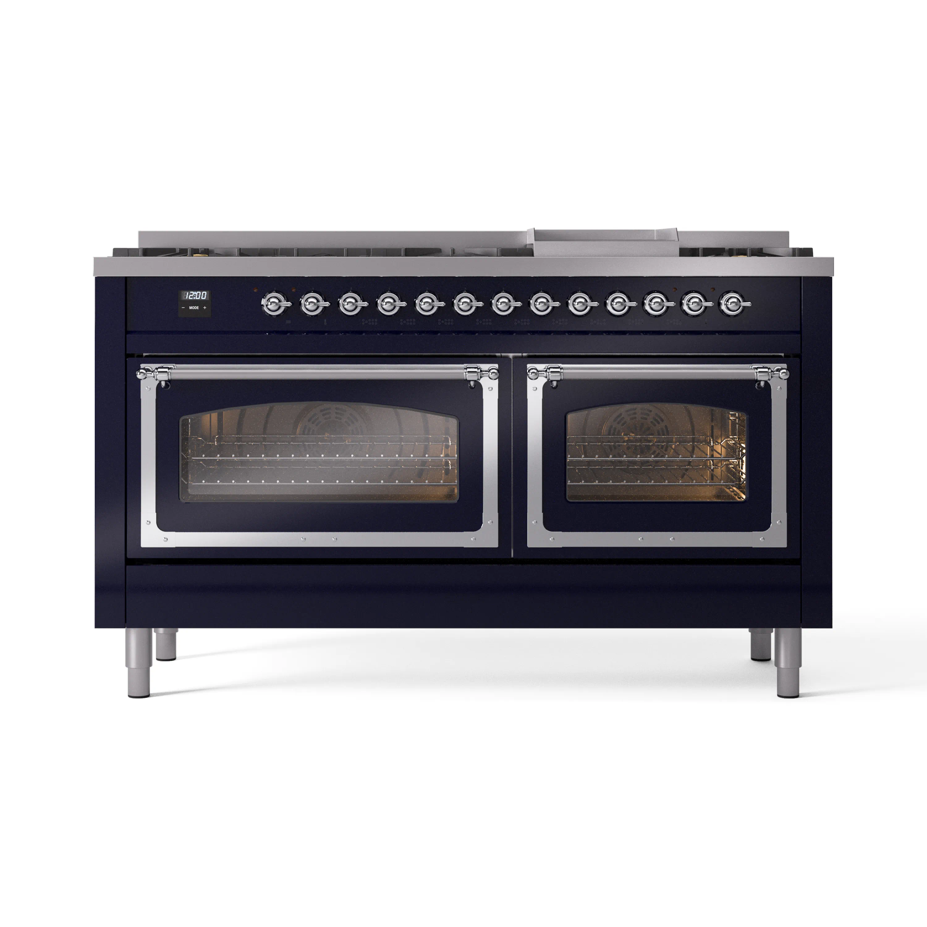 ILVE 60-Inch Nostalgie II Noblesse Natural Gas Dual Fuel Range   in Midnight Blue with Chrome Trim (UN60FNMPMBC) - Image 2