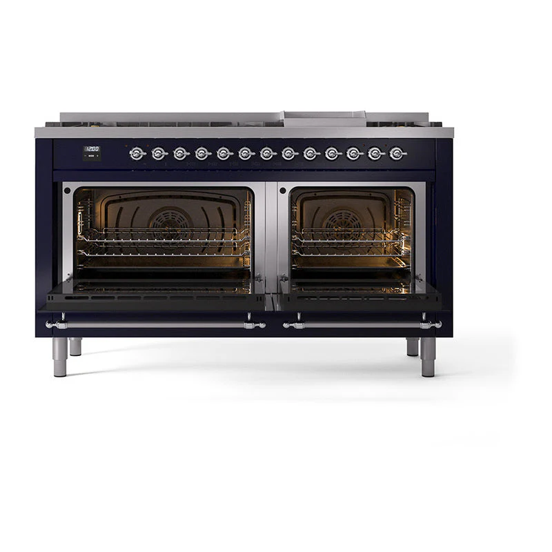 ILVE 60-Inch Nostalgie II Noblesse Natural Gas Dual Fuel Range   in Midnight Blue with Chrome Trim (UN60FNMPMBC) - Image 5