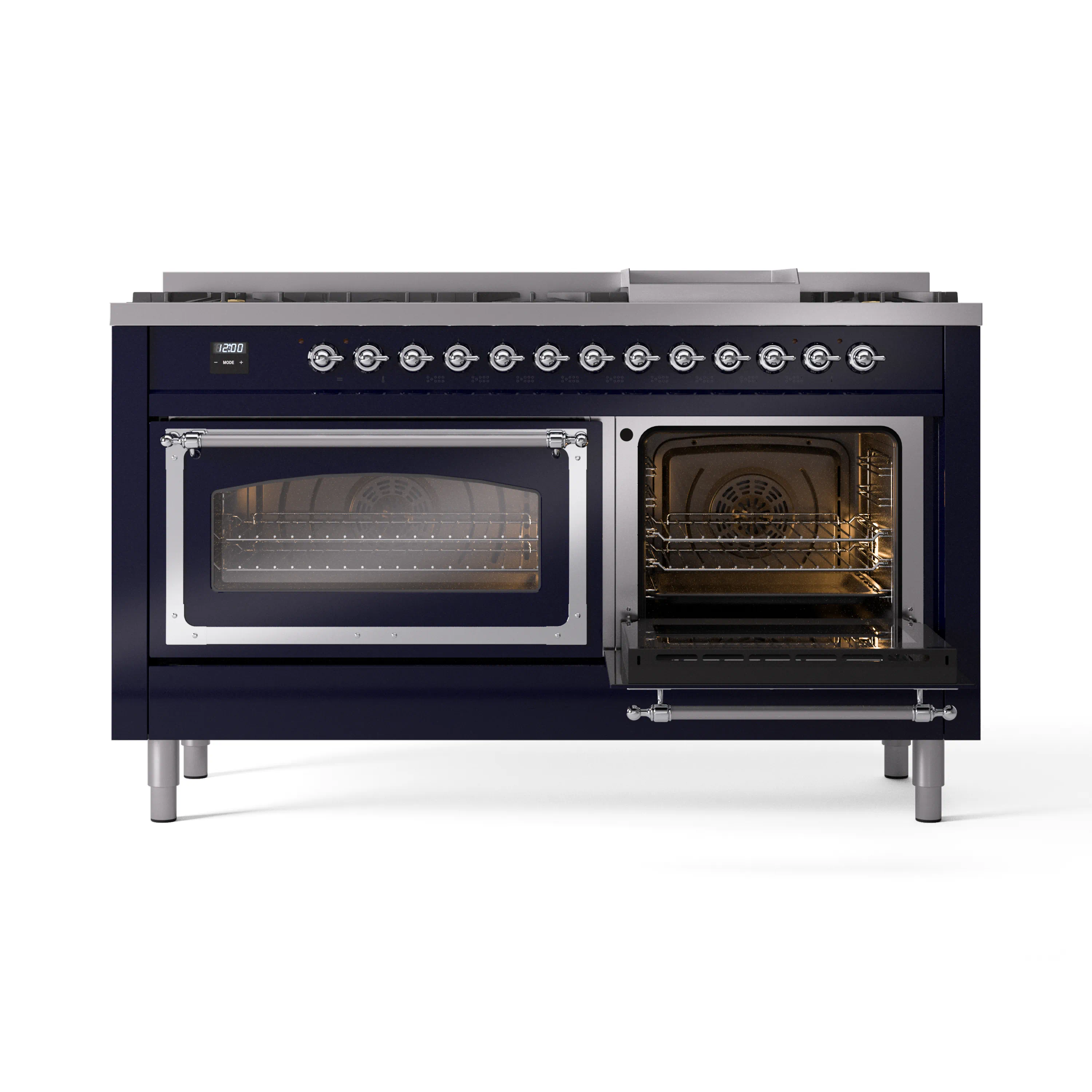 ILVE 60-Inch Nostalgie II Noblesse Natural Gas Dual Fuel Range   in Midnight Blue with Chrome Trim (UN60FNMPMBC) - Image 7
