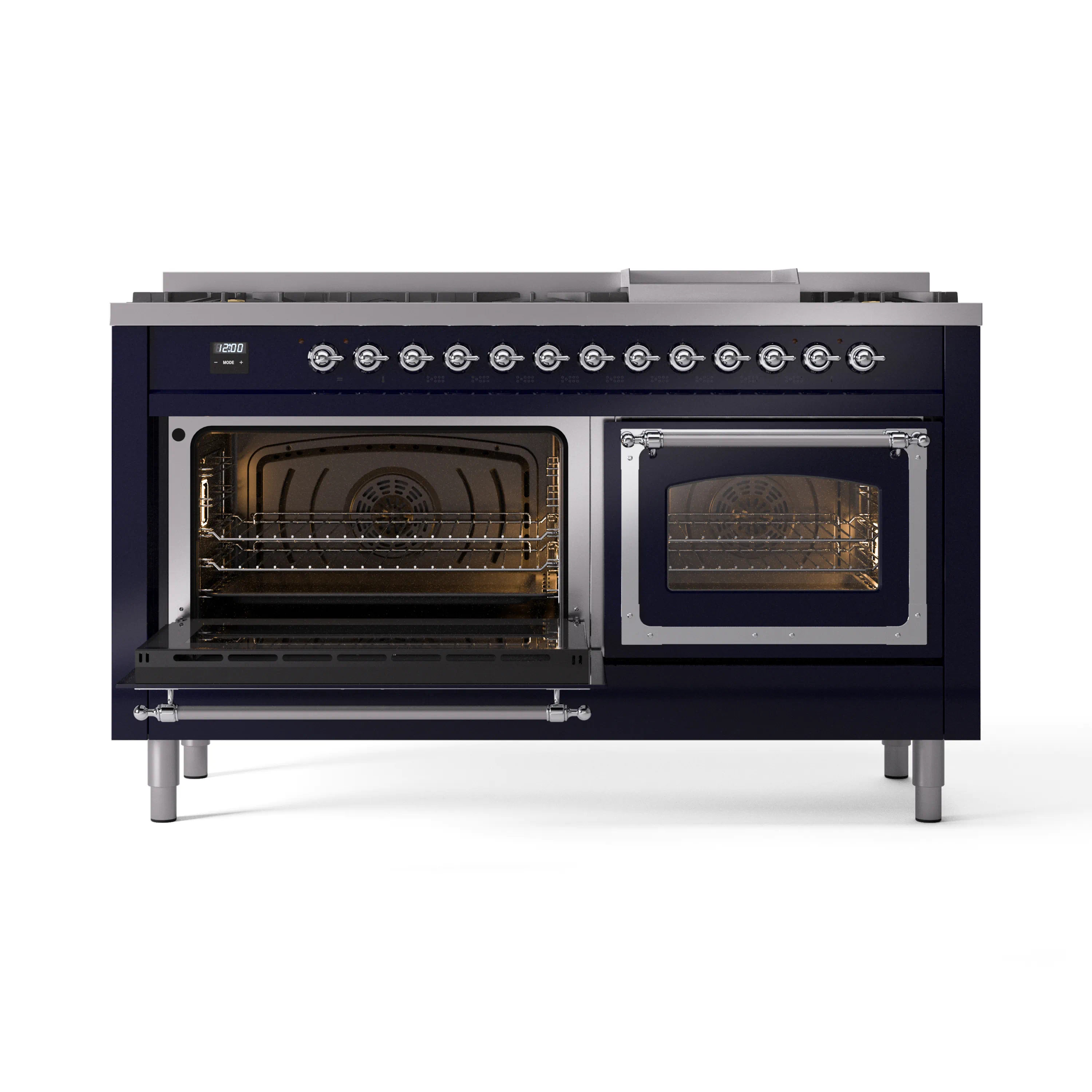 ILVE 60-Inch Nostalgie II Noblesse Natural Gas Dual Fuel Range   in Midnight Blue with Chrome Trim (UN60FNMPMBC) - Image 8