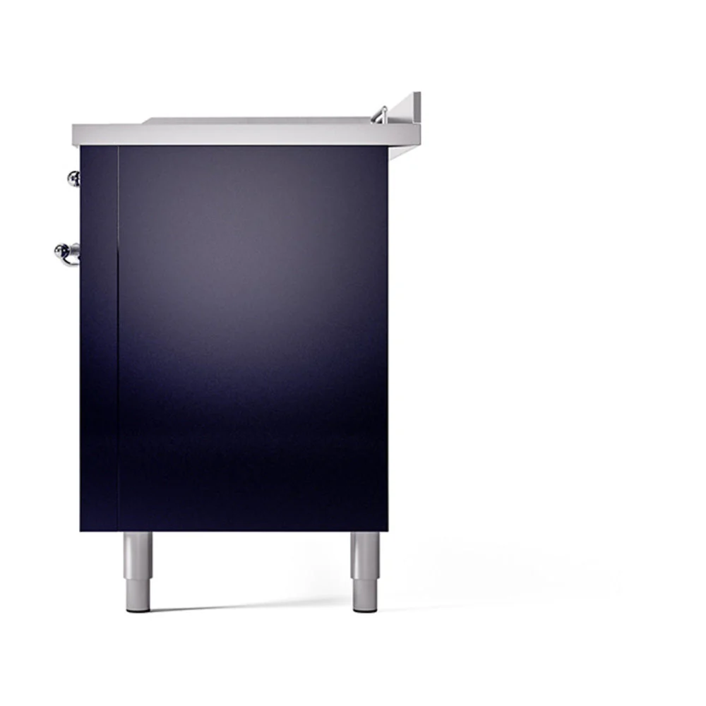 ILVE 60-Inch Nostalgie II Noblesse Natural Gas Dual Fuel Range with 7 Sealed Burners, Gridlde, French Top, and Solid Door Oven in Midnight Blue with Chrome Trim (UN60FSQNMPMBC) - Image 5