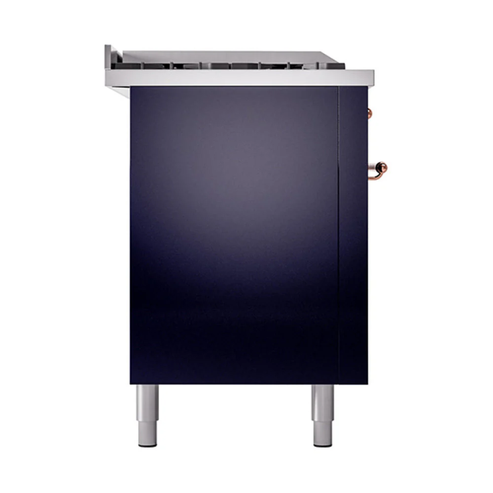 ILVE 60-Inch Nostalgie II Noblesse Natural Gas Dual Fuel Range with 7 Sealed Burners, Griddle, French Top, and Solid Door Oven in Midnight Blue with Copper Trim (UN60FSQNMPMBP) - Image 4