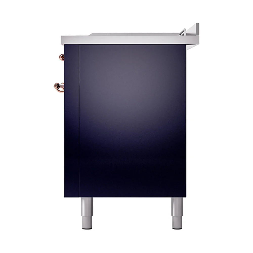 ILVE 60-Inch Nostalgie II Noblesse Natural Gas Dual Fuel Range with 7 Sealed Burners, Griddle, French Top, and Solid Door Oven in Midnight Blue with Copper Trim (UN60FSQNMPMBP) - Image 5