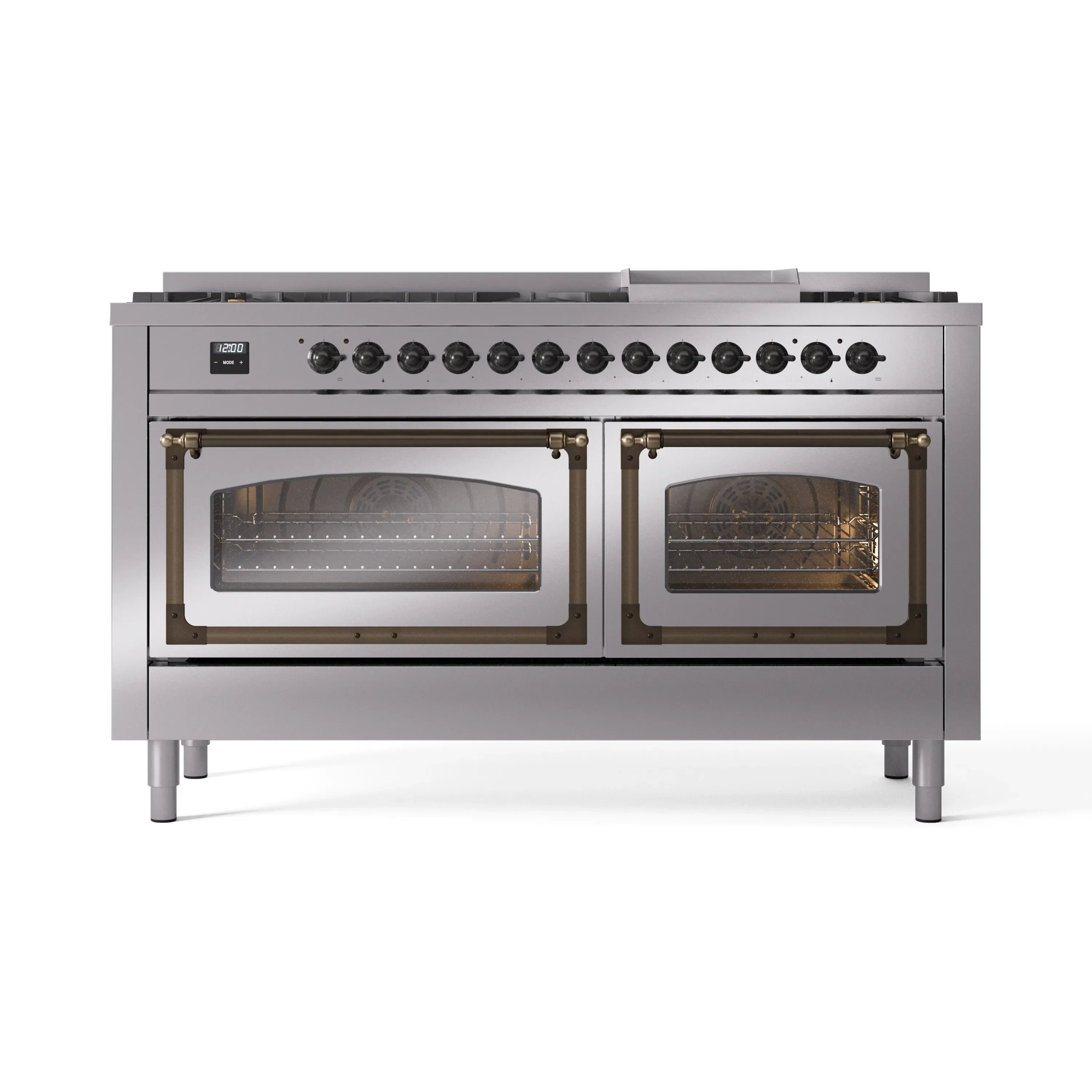 ILVE 60-Inch Nostalgie II Noblesse Natural Gas Dual Fuel Range   in Stainless Steel with Bronze Trim (UN60FNMPSSB) - Image 2