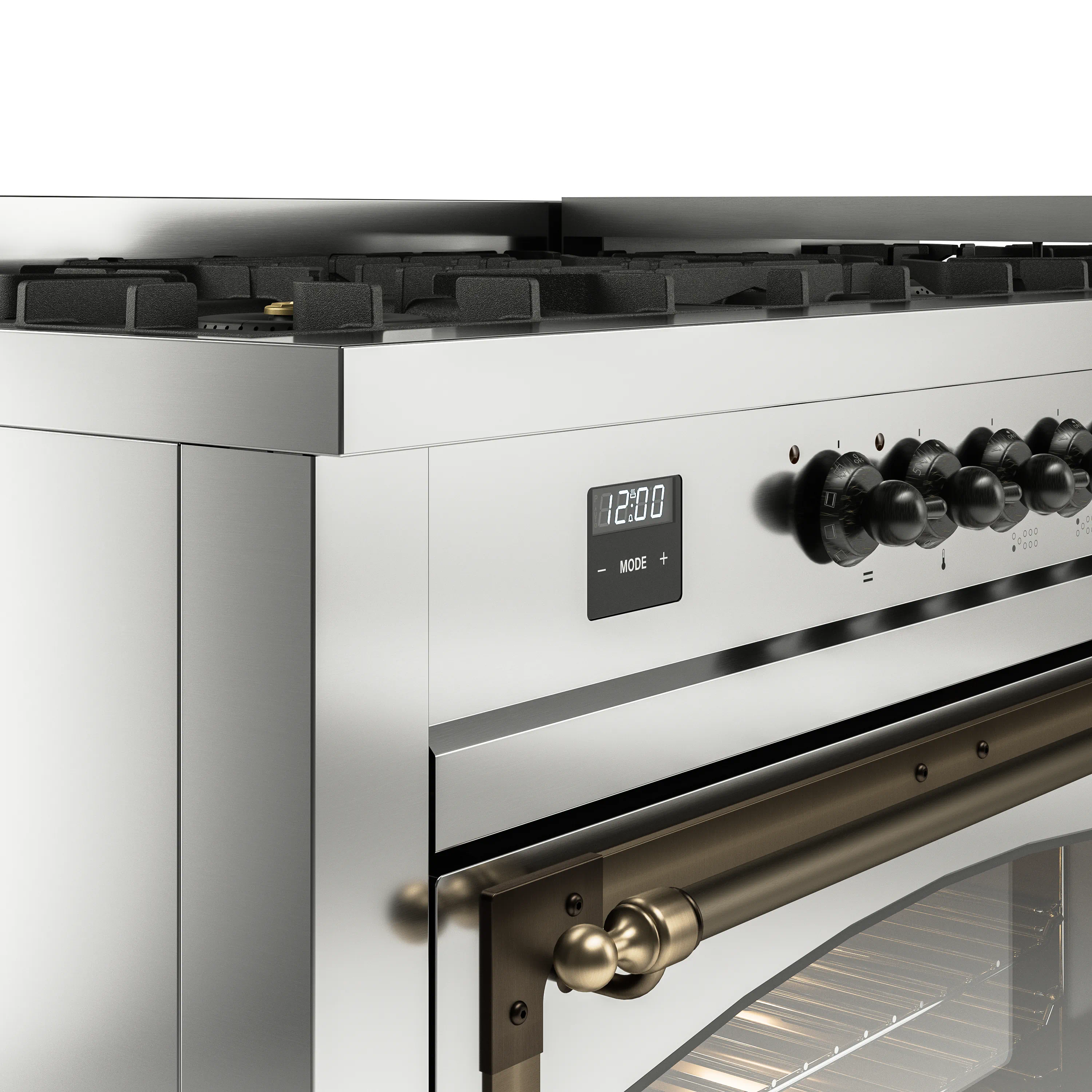 ILVE 60-Inch Nostalgie II Noblesse Natural Gas Dual Fuel Range   in Stainless Steel with Bronze Trim (UN60FNMPSSB) - Image 3