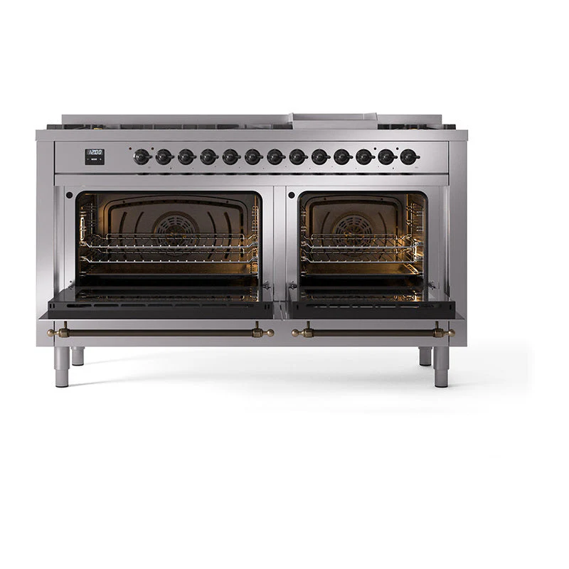 ILVE 60-Inch Nostalgie II Noblesse Natural Gas Dual Fuel Range   in Stainless Steel with Bronze Trim (UN60FNMPSSB) - Image 5