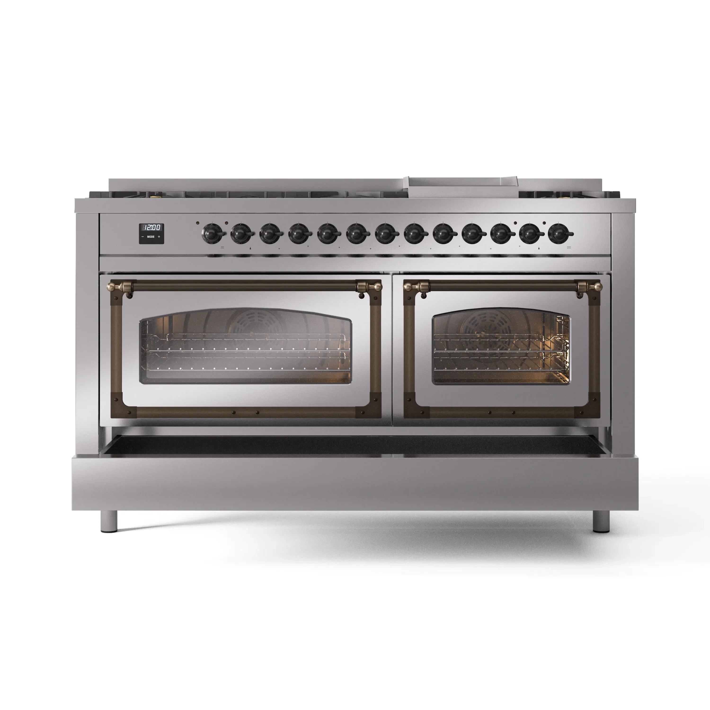 ILVE 60-Inch Nostalgie II Noblesse Natural Gas Dual Fuel Range   in Stainless Steel with Bronze Trim (UN60FNMPSSB) - Image 6