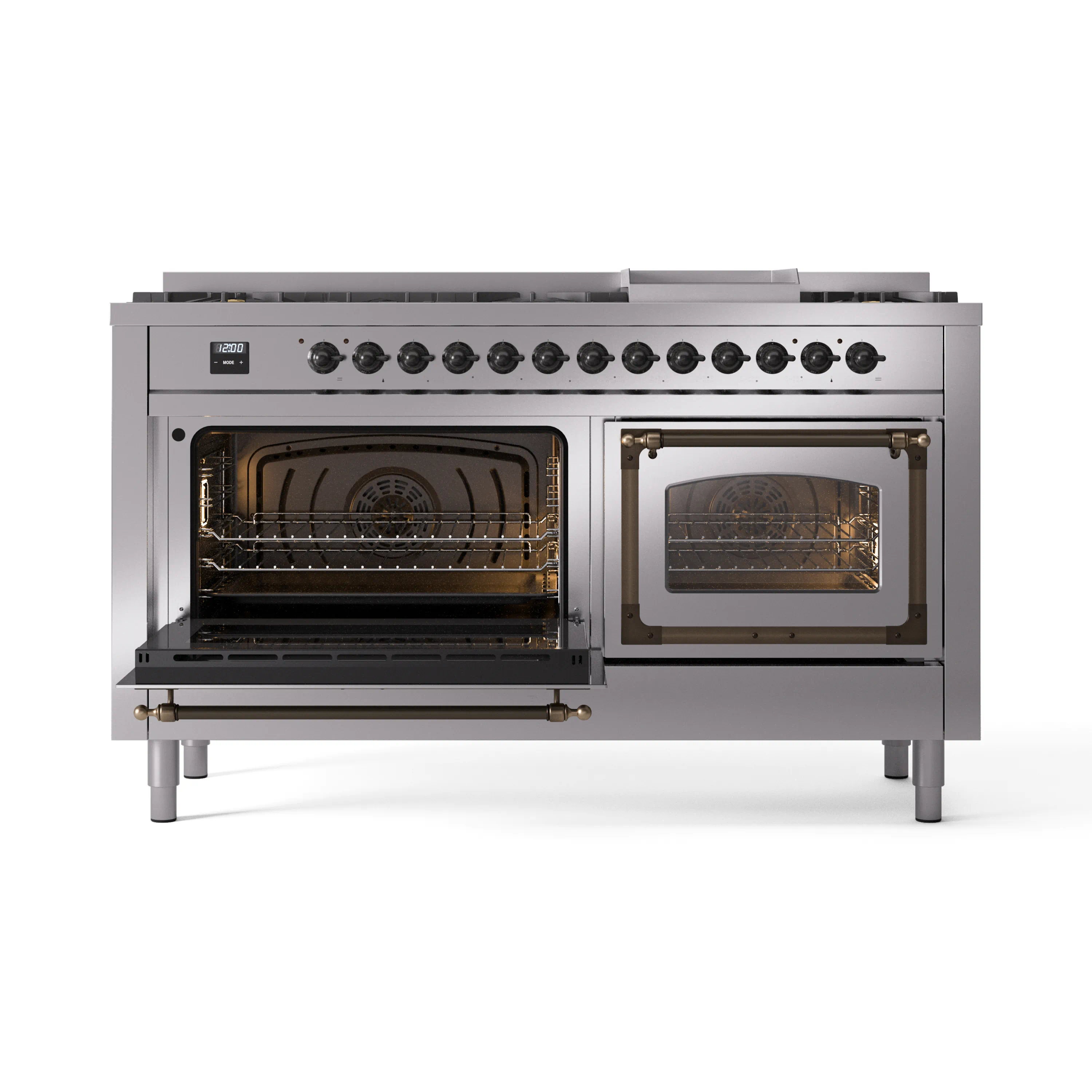 ILVE 60-Inch Nostalgie II Noblesse Natural Gas Dual Fuel Range   in Stainless Steel with Bronze Trim (UN60FNMPSSB) - Image 7