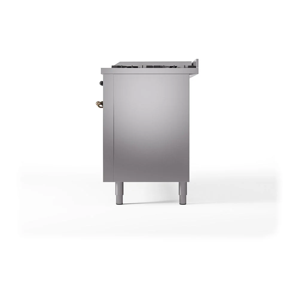 ILVE 60-Inch Nostalgie II Noblesse Natural Gas Dual Fuel Range with 9 Sealed Burners, Griddle, and Solid Door Oven in Stainless Steel with Bronze Trim (UN60FQNMPSSB) - Image 5