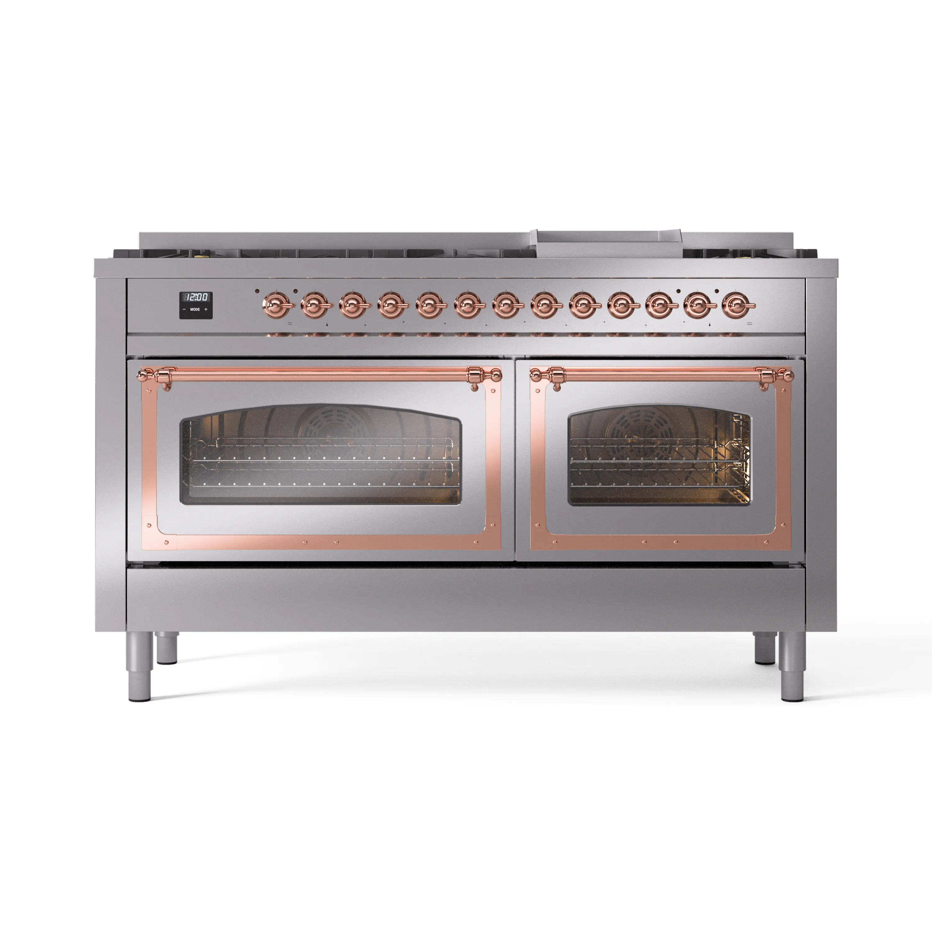 ILVE 60-Inch Nostalgie II Noblesse Natural Gas Dual Fuel Range   in Stainless Steel with Copper Trim (UN60FNMPSSP) - Image 2