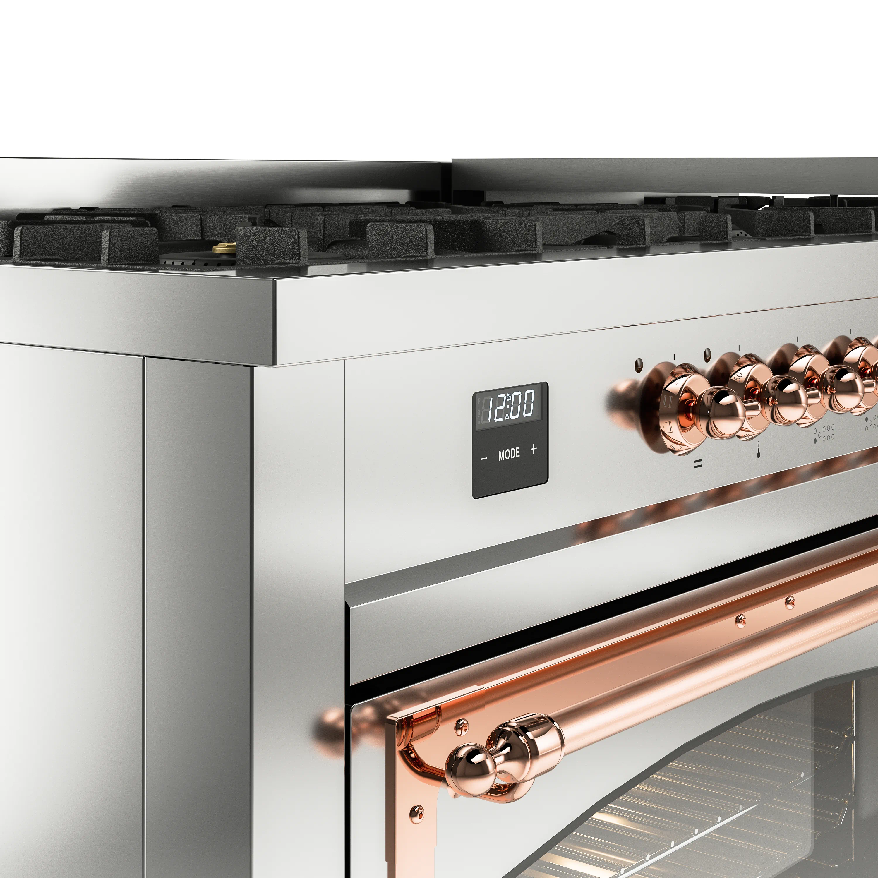 ILVE 60-Inch Nostalgie II Noblesse Natural Gas Dual Fuel Range   in Stainless Steel with Copper Trim (UN60FNMPSSP) - Image 3