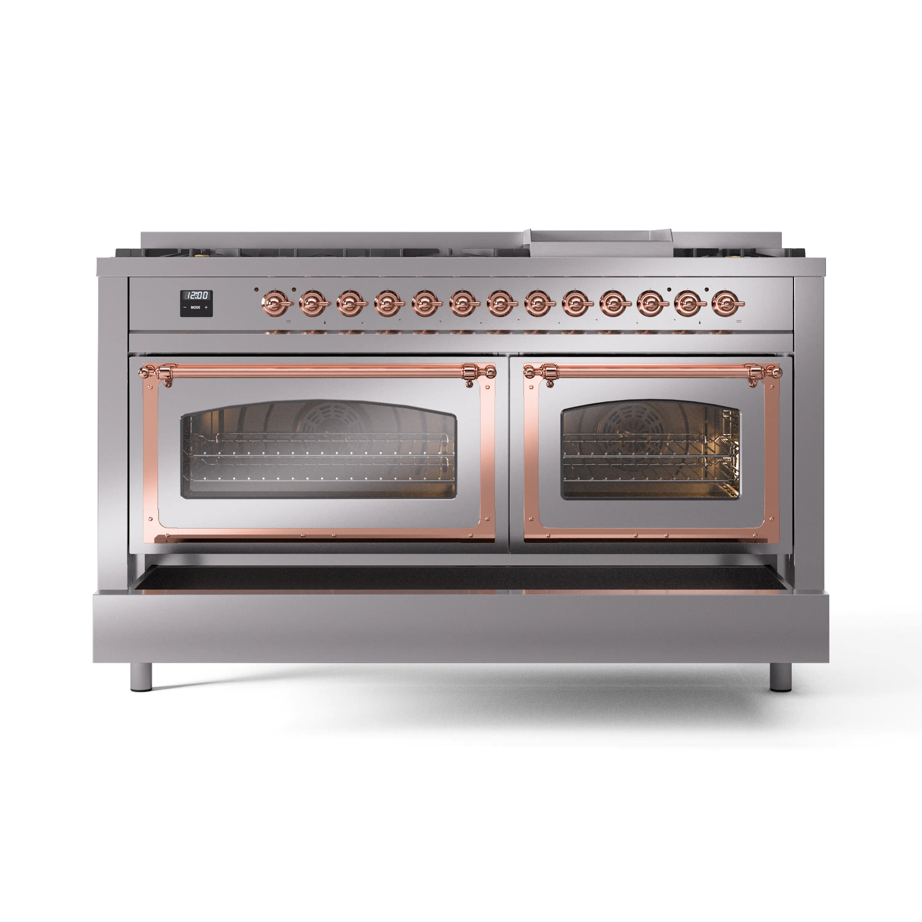 ILVE 60-Inch Nostalgie II Noblesse Natural Gas Dual Fuel Range   in Stainless Steel with Copper Trim (UN60FNMPSSP) - Image 6