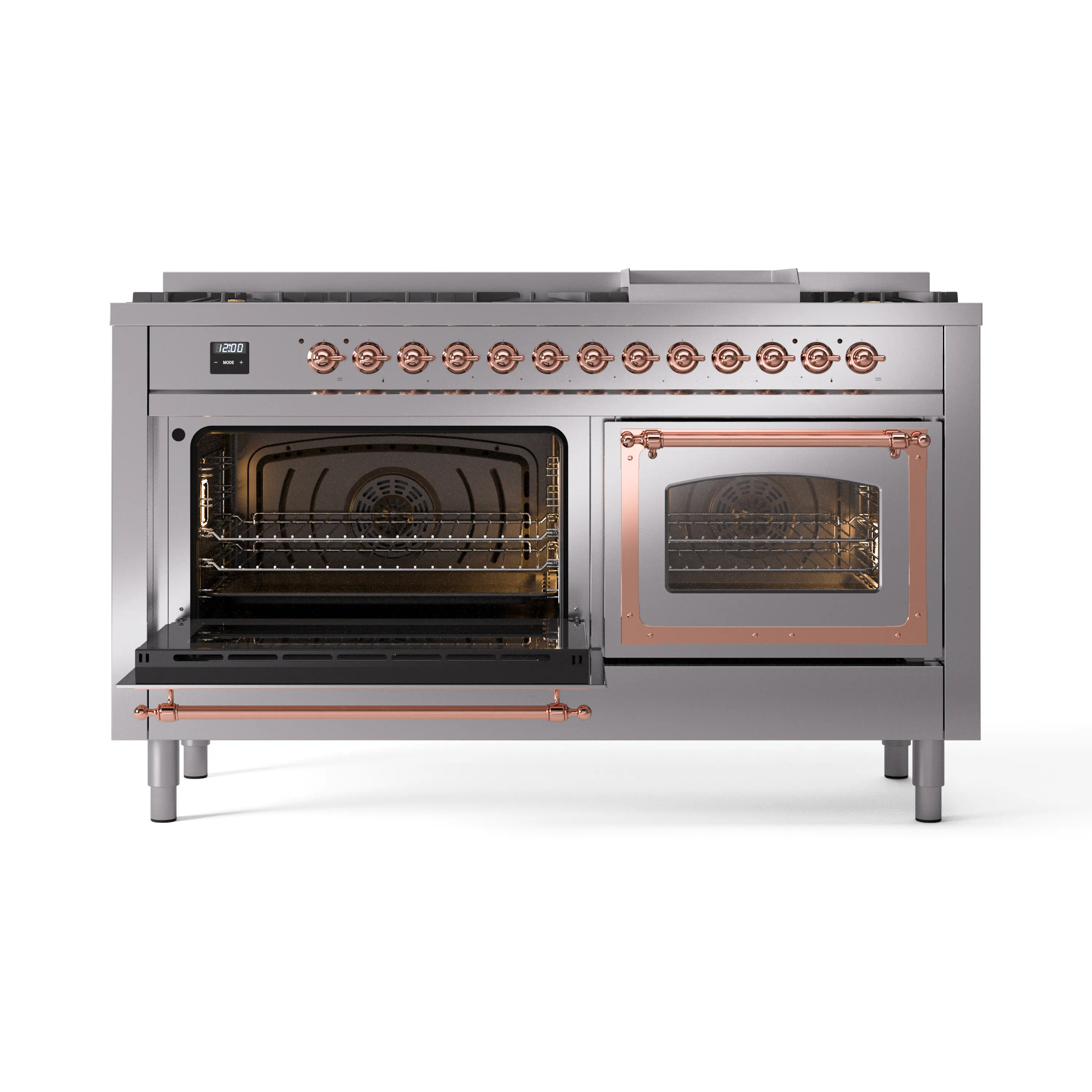ILVE 60-Inch Nostalgie II Noblesse Natural Gas Dual Fuel Range   in Stainless Steel with Copper Trim (UN60FNMPSSP) - Image 8