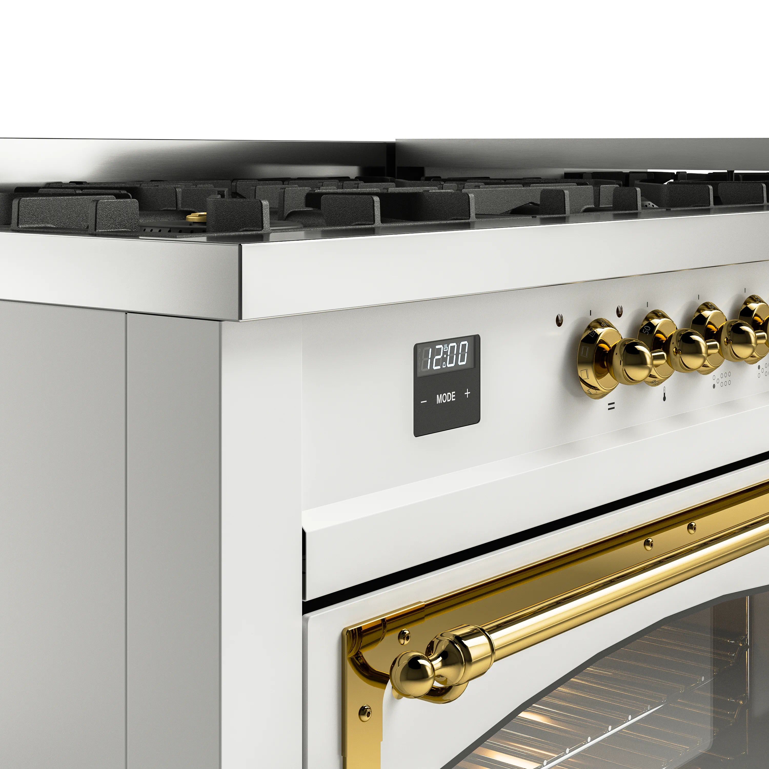 ILVE 60-Inch Nostalgie II Noblesse Natural Gas Dual Fuel Range   in White with Brass Trim (UN60FNMPWHG) - Image 3