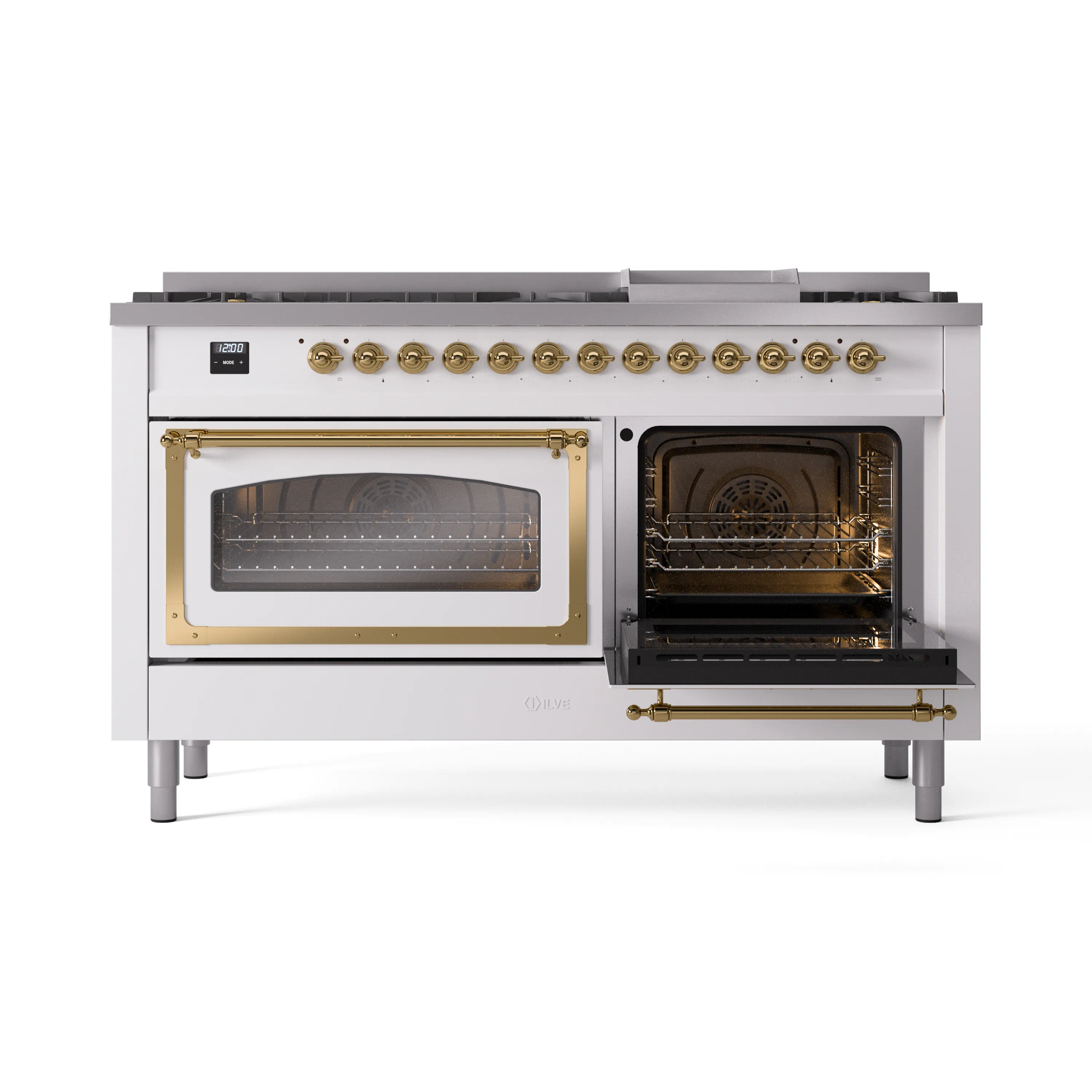 ILVE 60-Inch Nostalgie II Noblesse Natural Gas Dual Fuel Range   in White with Brass Trim (UN60FNMPWHG) - Image 7