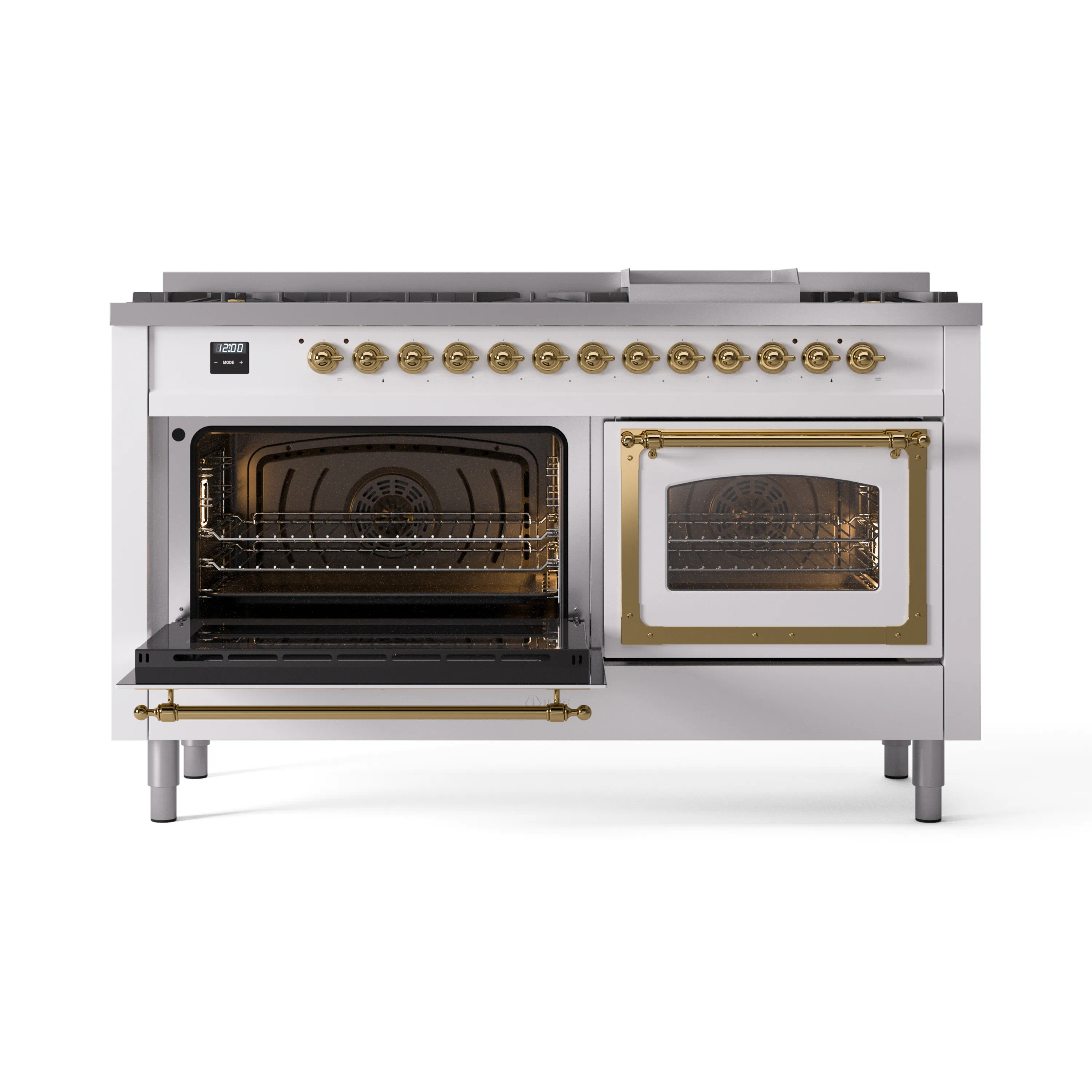 ILVE 60-Inch Nostalgie II Noblesse Natural Gas Dual Fuel Range   in White with Brass Trim (UN60FNMPWHG) - Image 8