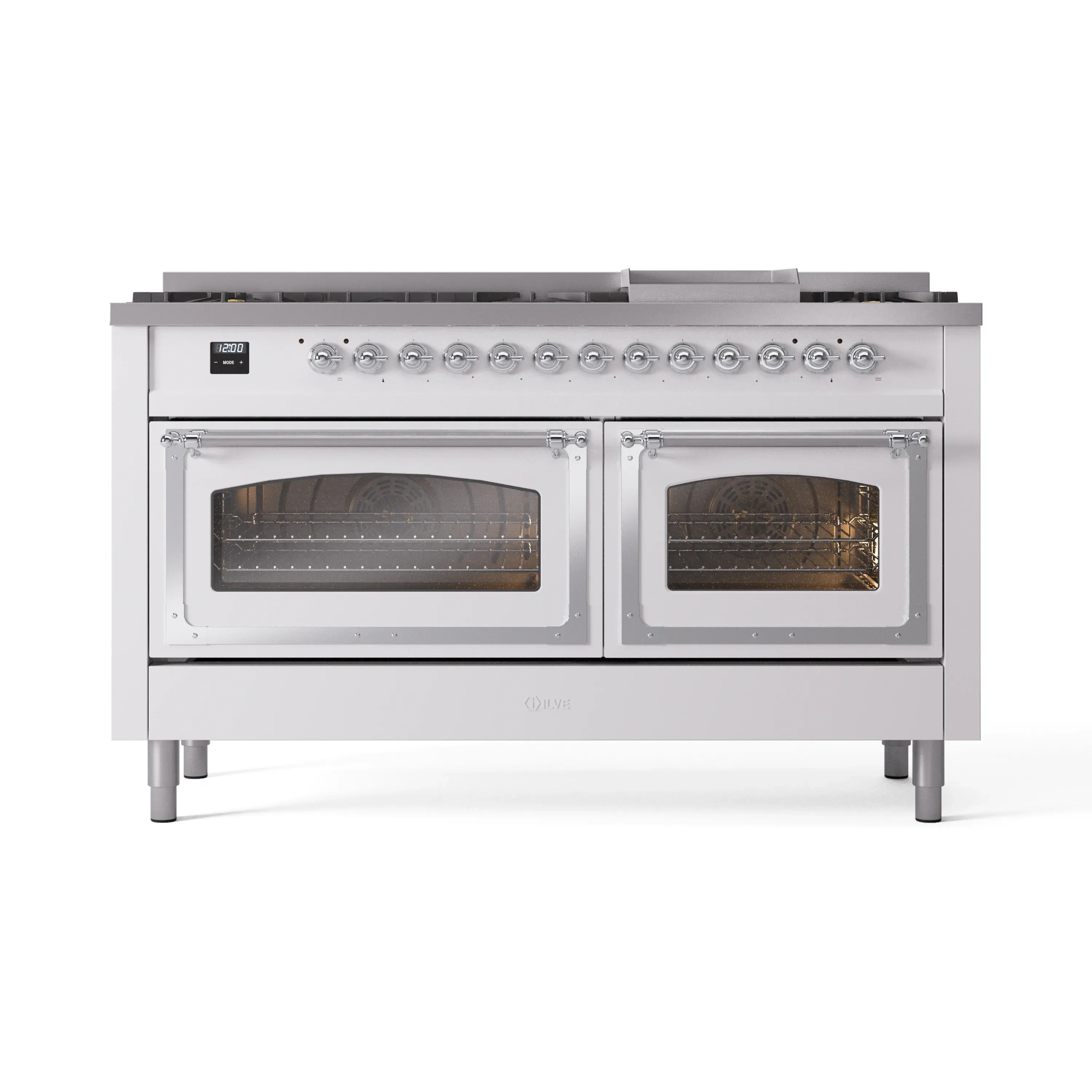 ILVE 60-Inch Nostalgie II Noblesse Natural Gas Dual Fuel Range   in White with Chrome Trim (UN60FNMPWHC) - Image 2
