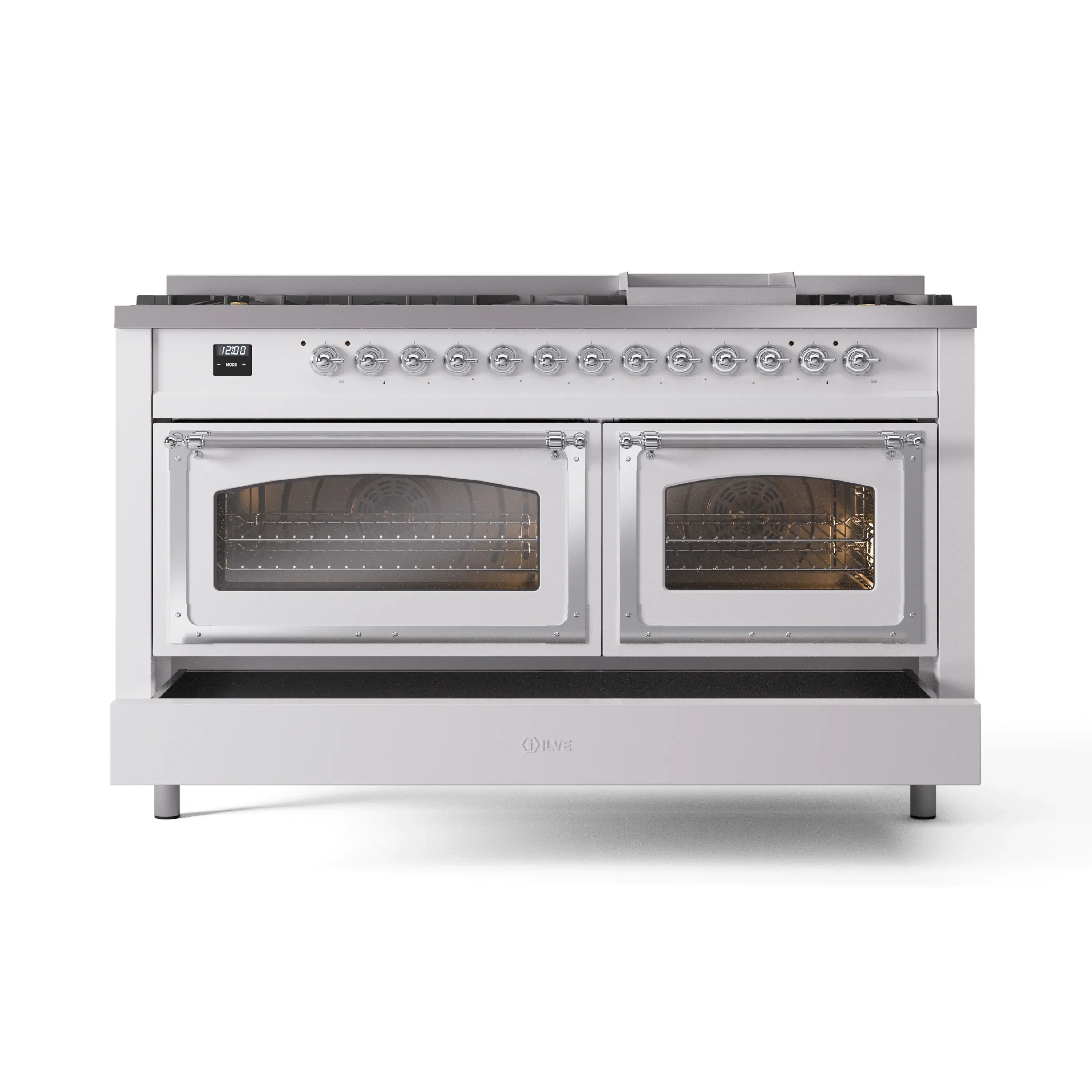 ILVE 60-Inch Nostalgie II Noblesse Natural Gas Dual Fuel Range   in White with Chrome Trim (UN60FNMPWHC) - Image 6
