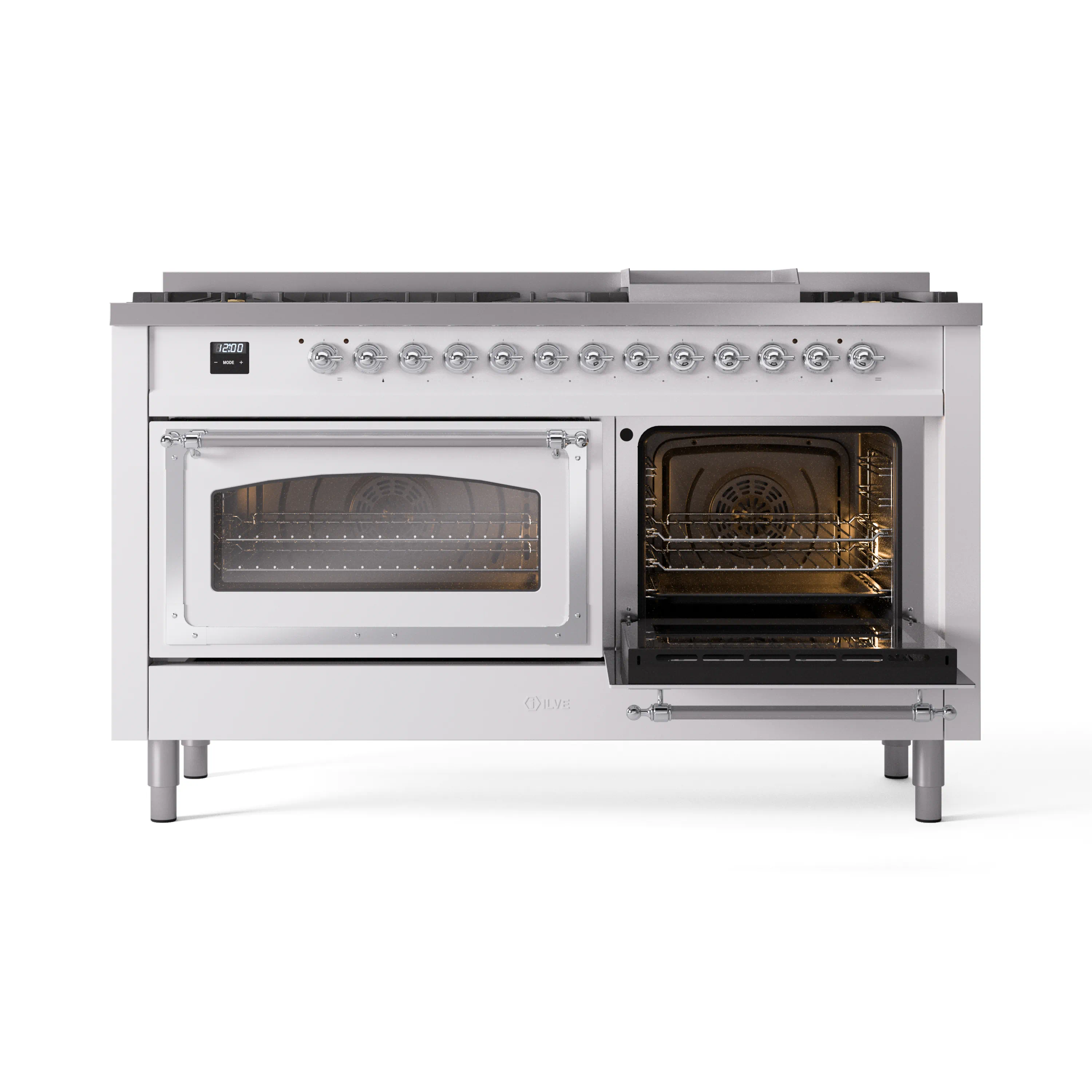 ILVE 60-Inch Nostalgie II Noblesse Natural Gas Dual Fuel Range   in White with Chrome Trim (UN60FNMPWHC) - Image 7