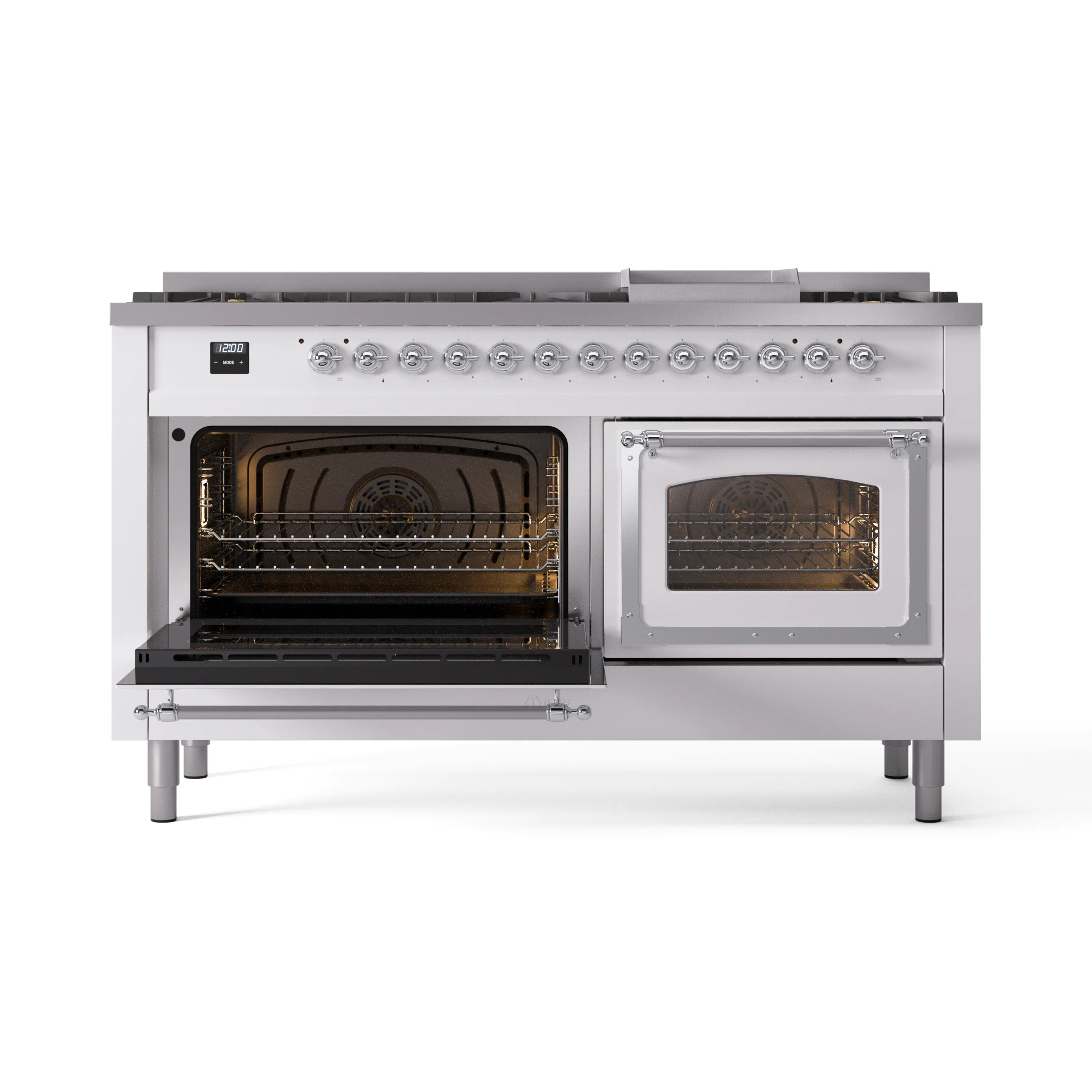 ILVE 60-Inch Nostalgie II Noblesse Natural Gas Dual Fuel Range   in White with Chrome Trim (UN60FNMPWHC) - Image 8