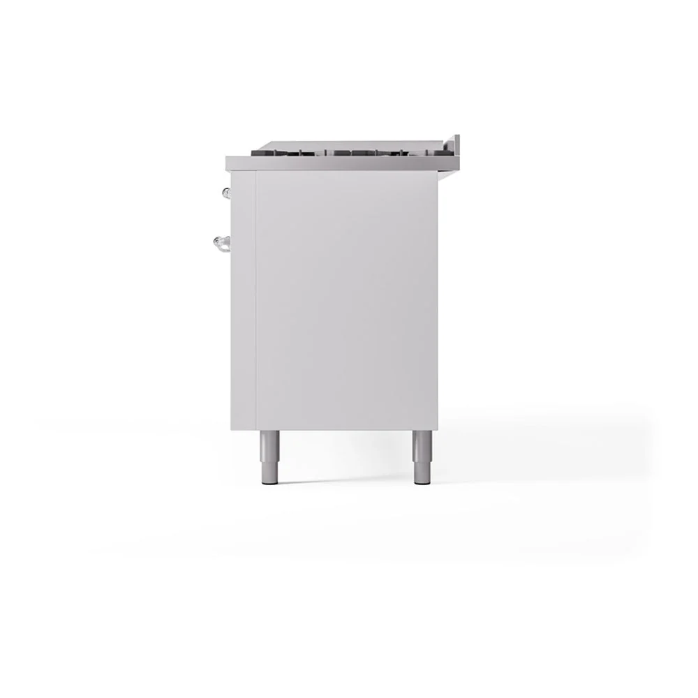 ILVE 60-Inch Nostalgie II Noblesse Natural Gas Dual Fuel Range with 9 Sealed Burners, Griddle, and Solid Door Oven in White with Chrome Trim (UN60FQNMPWHC) - Image 5