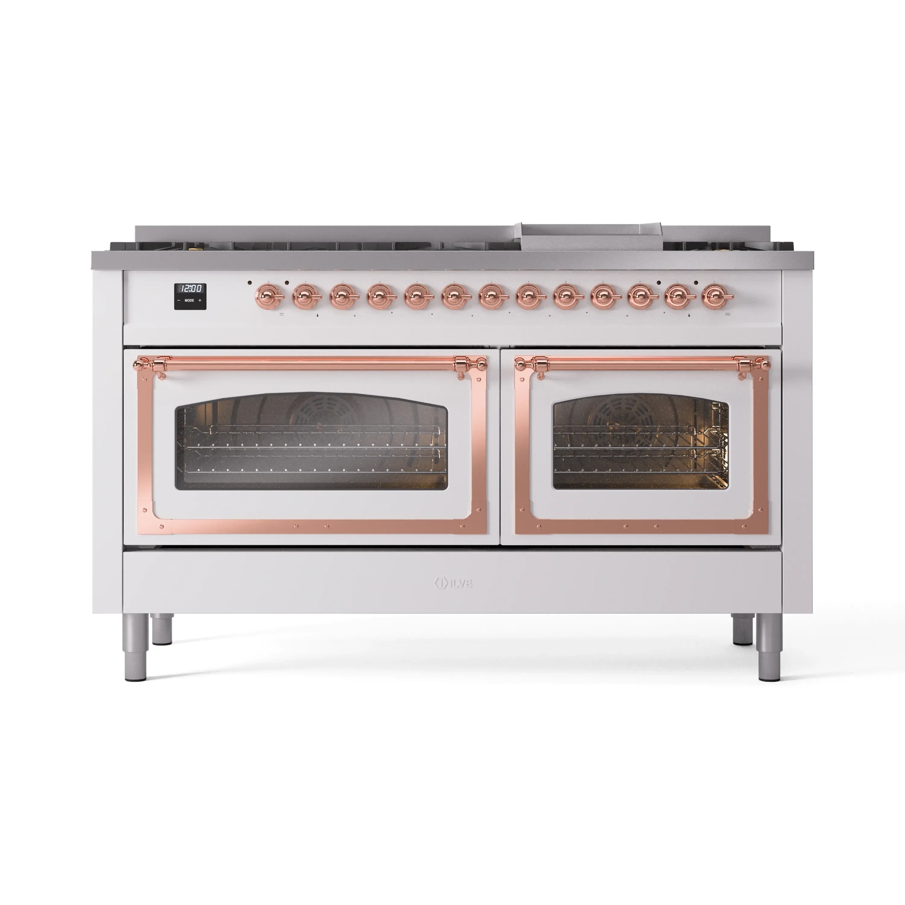 ILVE 60-Inch Nostalgie II Noblesse Natural Gas Dual Fuel Range   in White with Copper Trim (UN60FNMPWHP) - Image 2