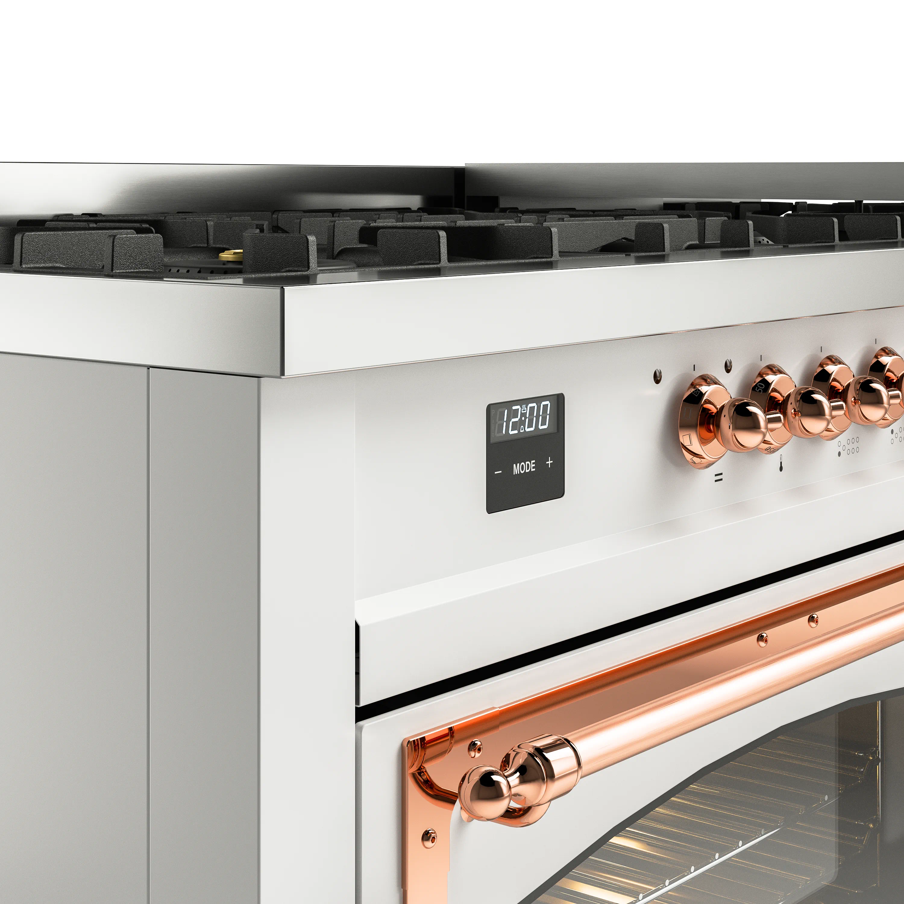 ILVE 60-Inch Nostalgie II Noblesse Natural Gas Dual Fuel Range   in White with Copper Trim (UN60FNMPWHP) - Image 3