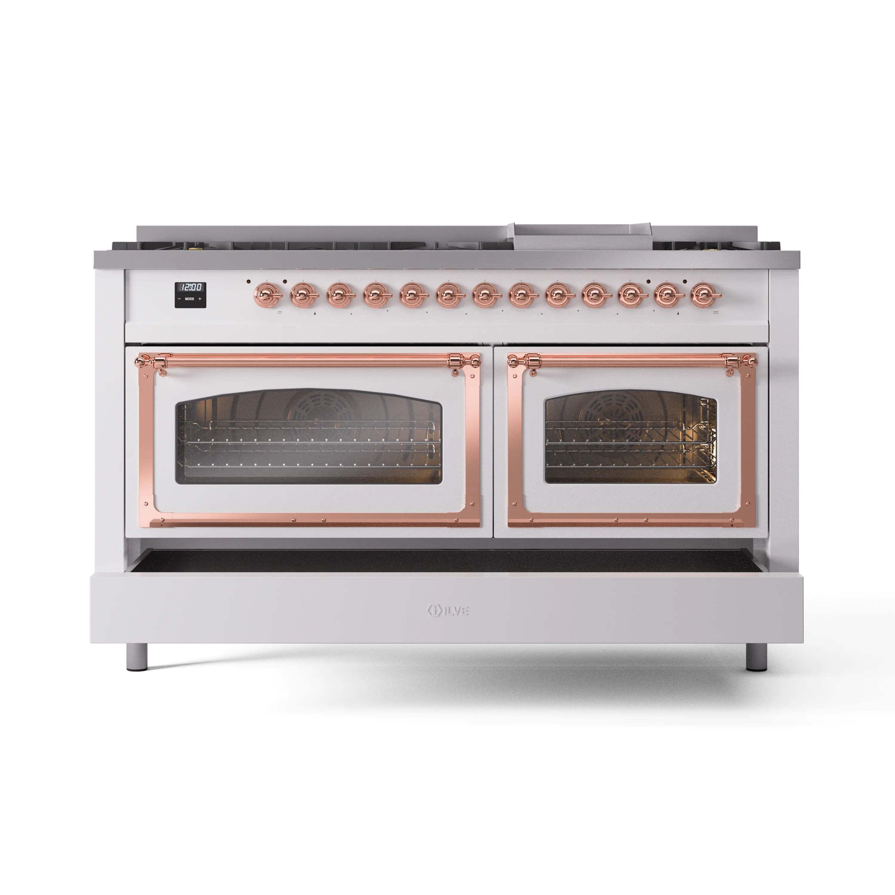 ILVE 60-Inch Nostalgie II Noblesse Natural Gas Dual Fuel Range   in White with Copper Trim (UN60FNMPWHP) - Image 6