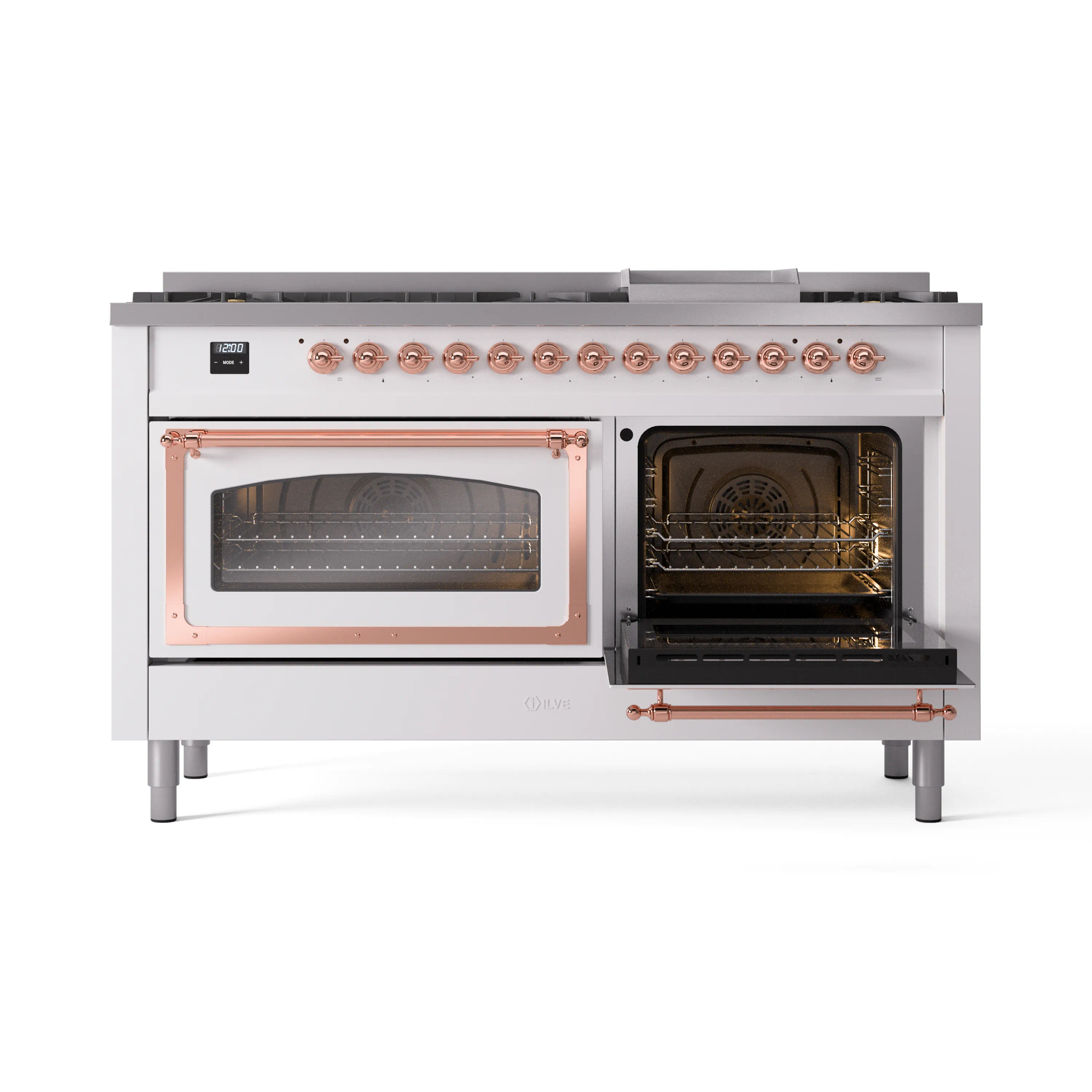 ILVE 60-Inch Nostalgie II Noblesse Natural Gas Dual Fuel Range   in White with Copper Trim (UN60FNMPWHP) - Image 7