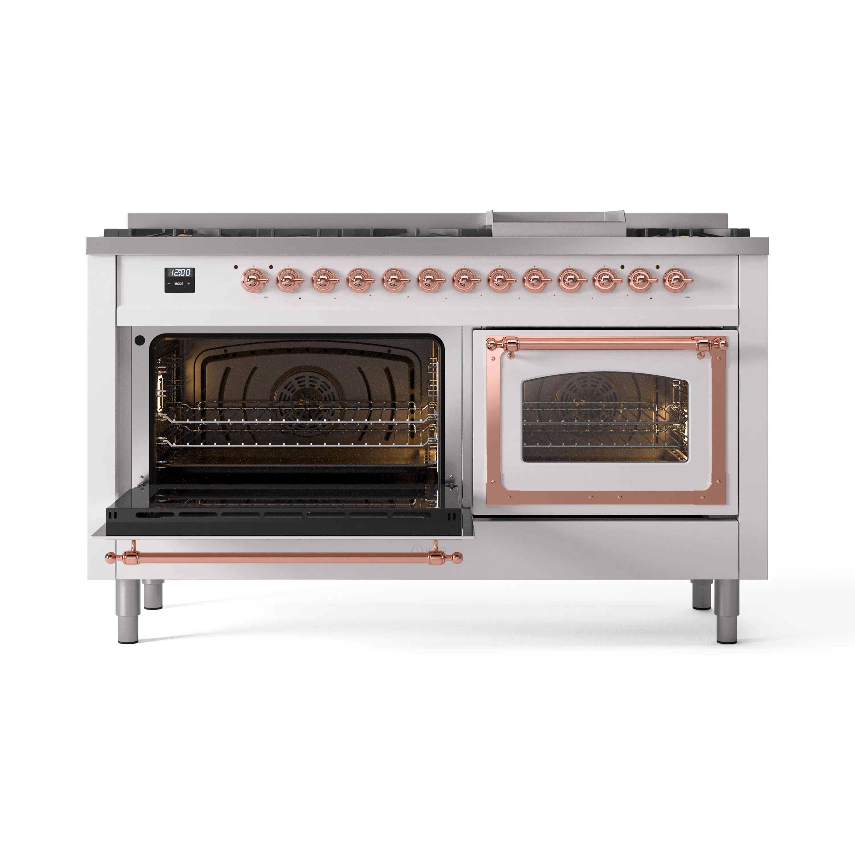 ILVE 60-Inch Nostalgie II Noblesse Natural Gas Dual Fuel Range   in White with Copper Trim (UN60FNMPWHP) - Image 8