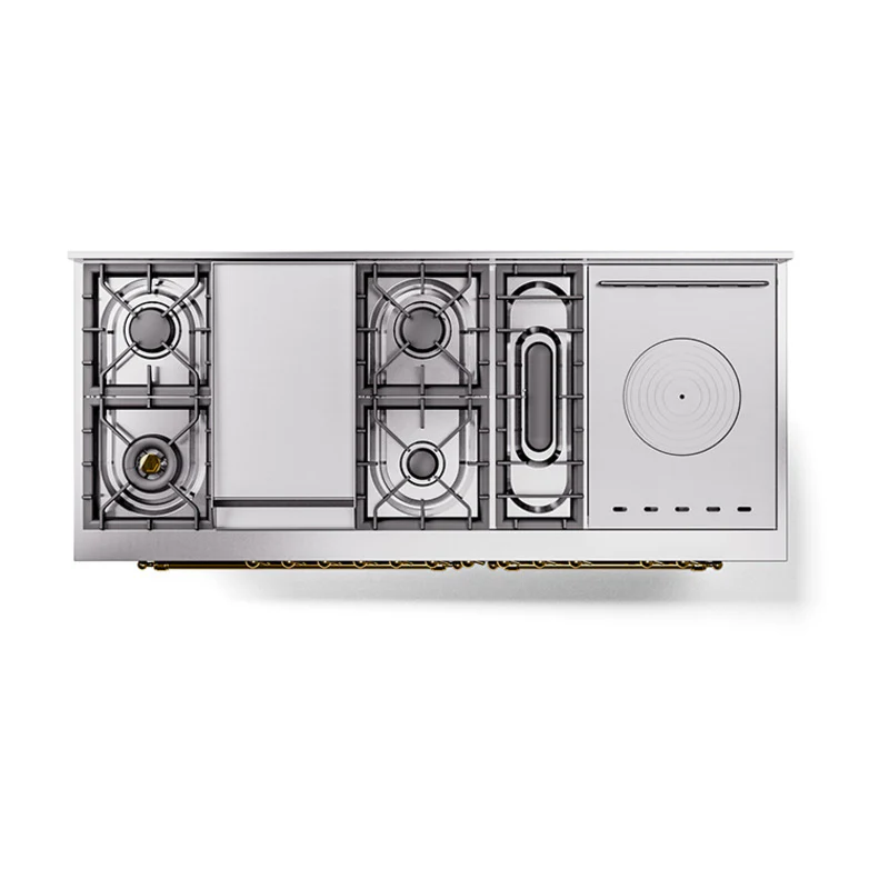 ILVE Nostalgie II Noblesse 60-Inch Dual Fuel Range with 7 Burners, Griddle, & French Top with Triple Glass Door Oven in Matte Graphite with Brass Trim (UN60FSNMPMGG) - Image 8