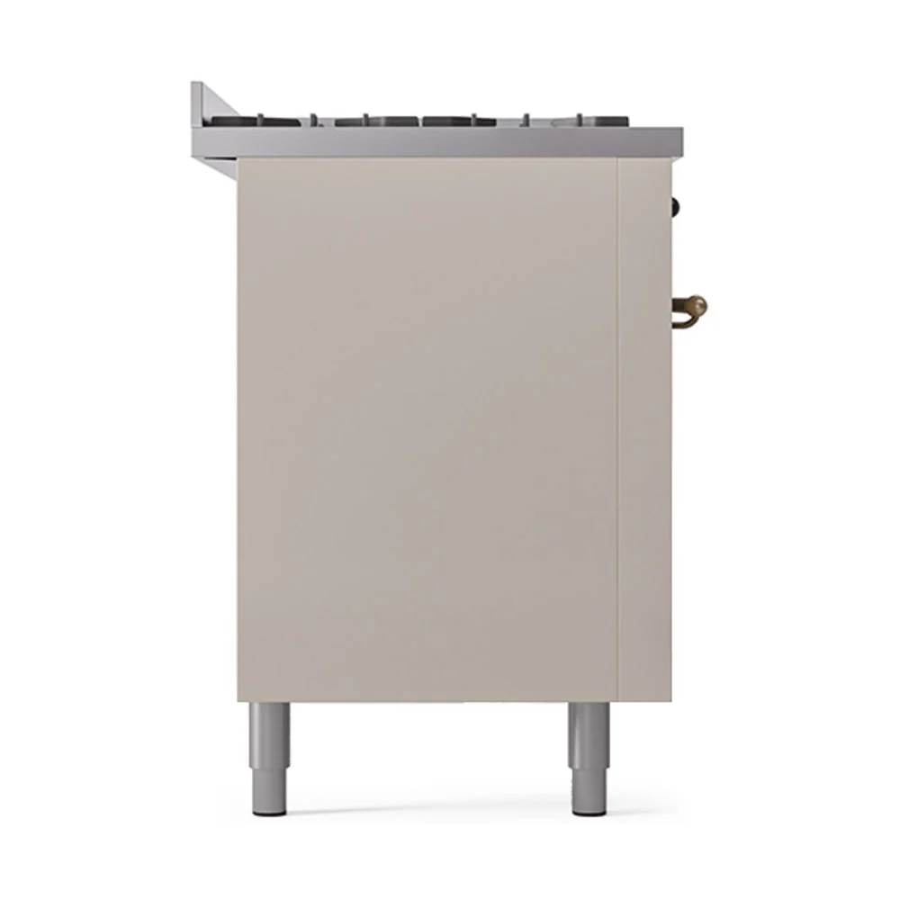 ILVE 60-Inch Nostalgie II Noblesse Propane Gas Dual Fuel Range with 9 Sealed Burners, Griddle, and Solid Door Oven in Antique White with Bronze Trim (UN60FQNMPAWBLP) - Image 4